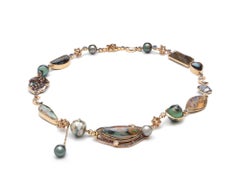 Galaxy 18 Carat Gold Opals Sapphires Diamond Necklace