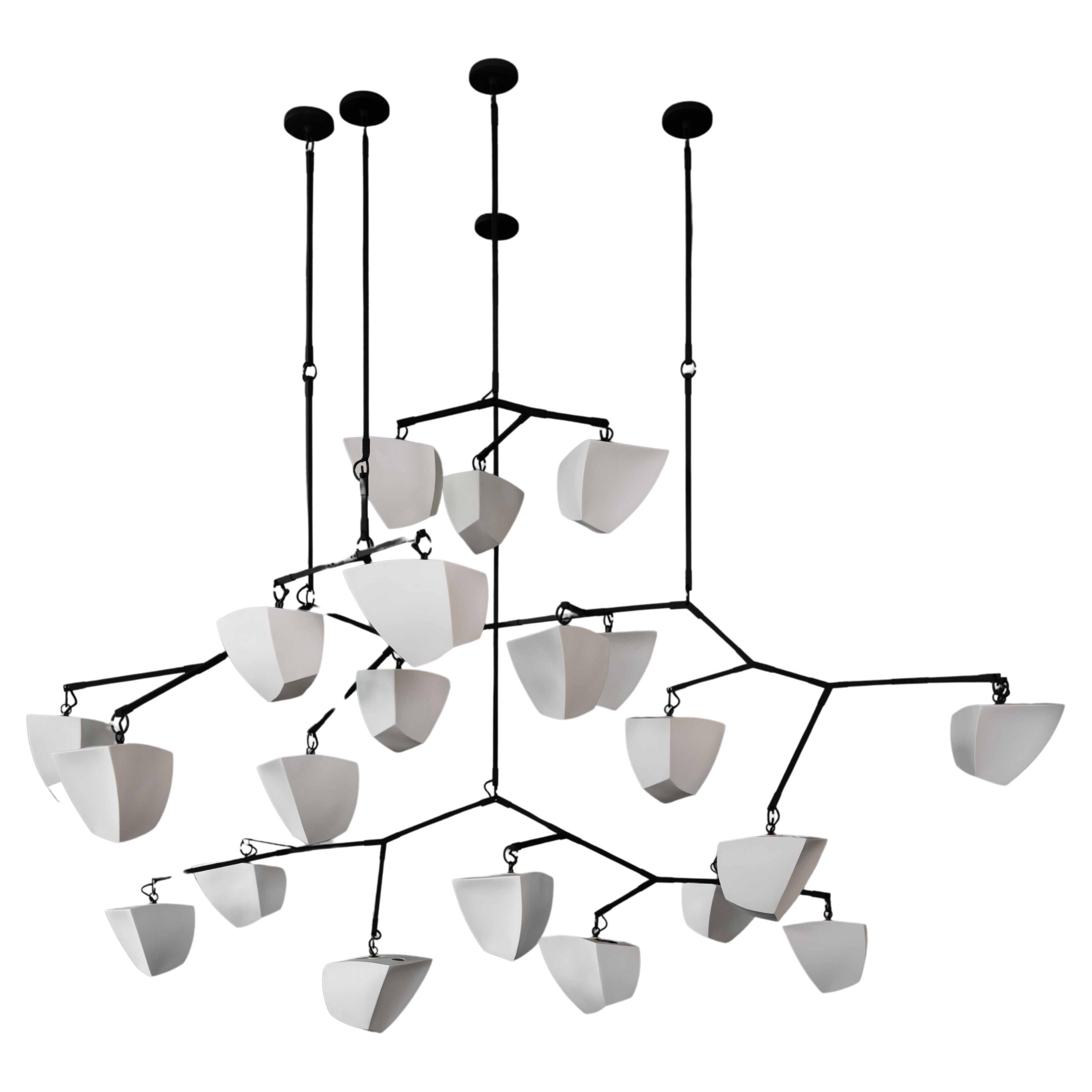 Galaxy 25 / Brass & Porcelain Mobile Chandelier Handmade by Andrea Claire Studio