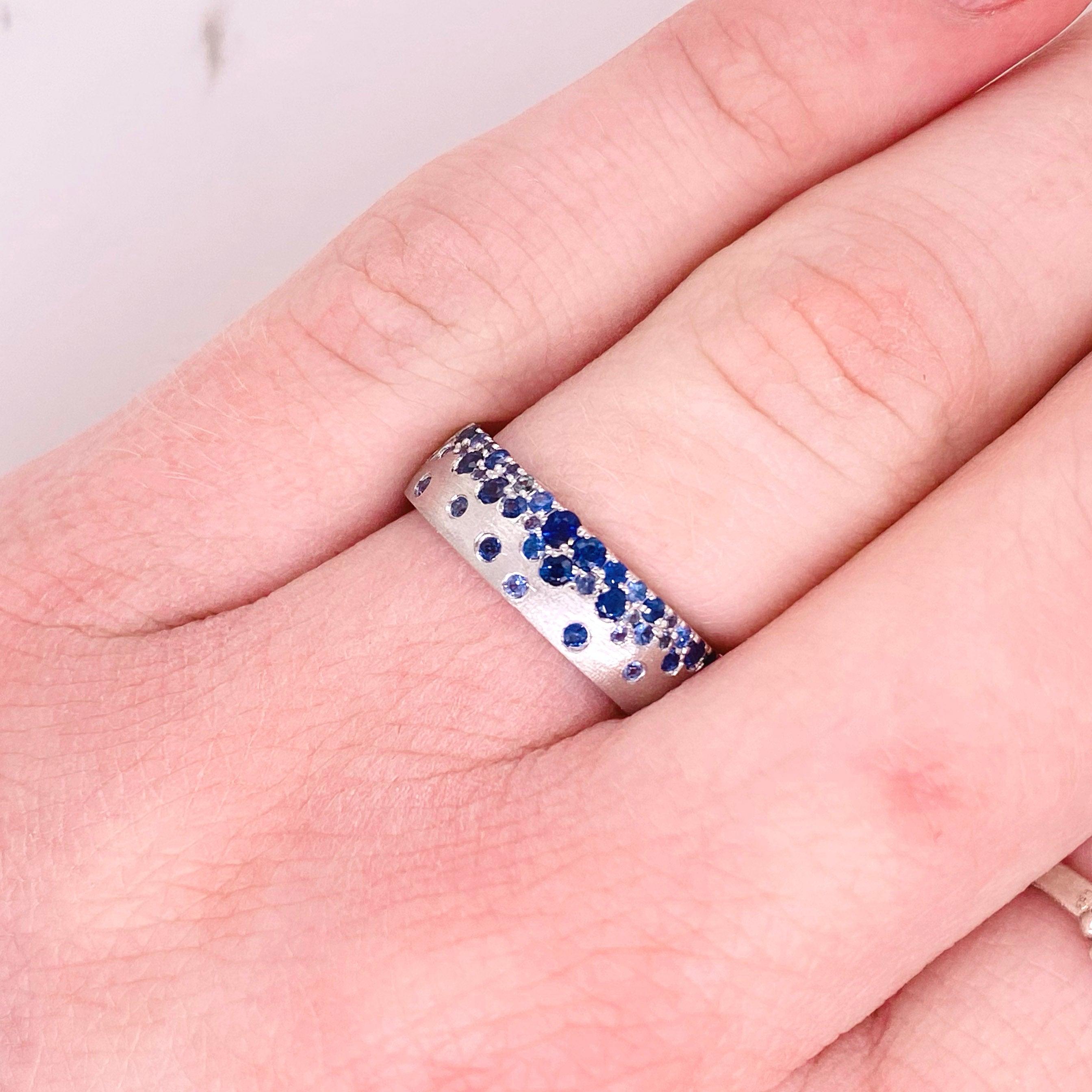For Sale:  Galaxy Blue Sapphire Ring, .56 Carat, White Gold, Confetti Flush Cigar Band 2