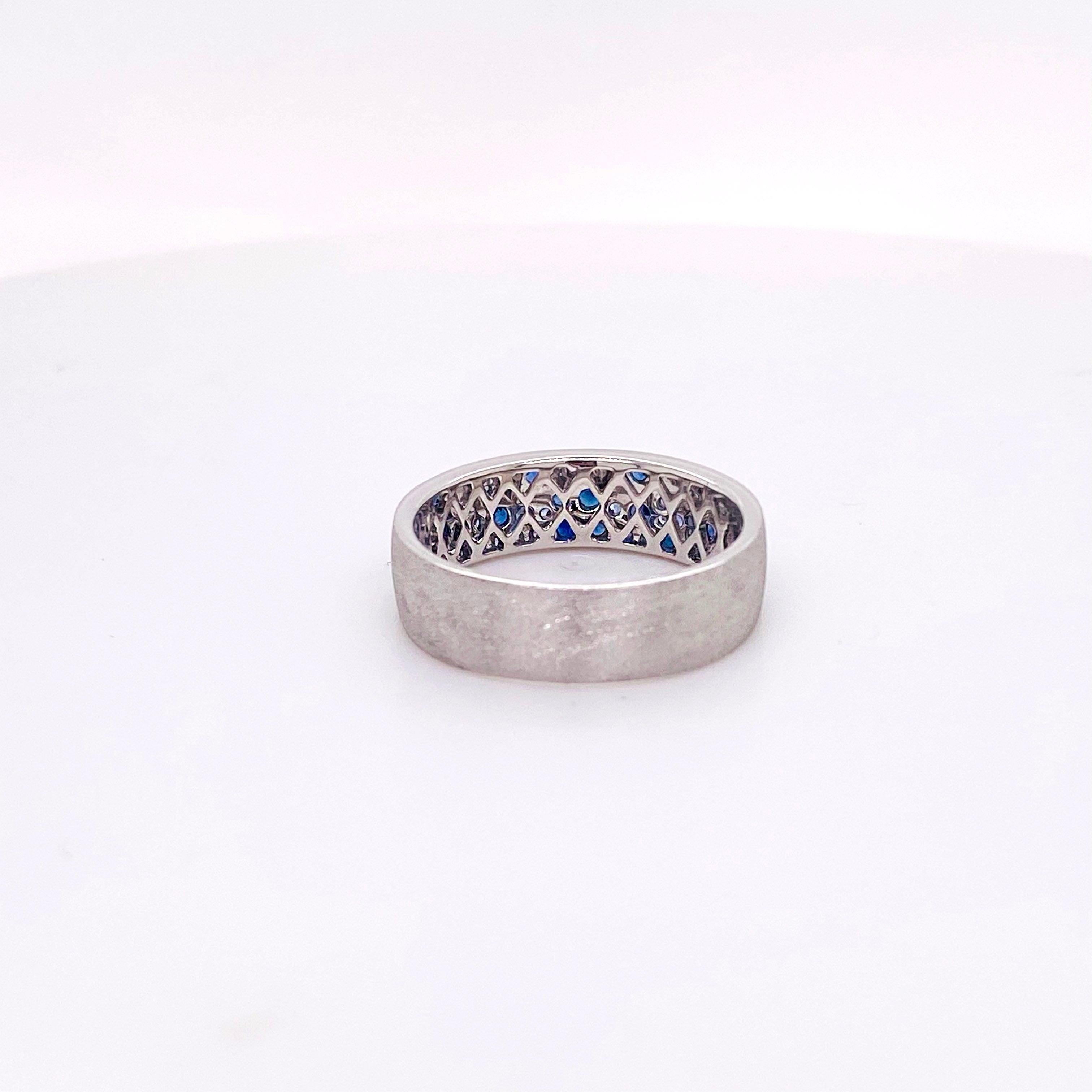 For Sale:  Galaxy Blue Sapphire Ring, .56 Carat, White Gold, Confetti Flush Cigar Band 3