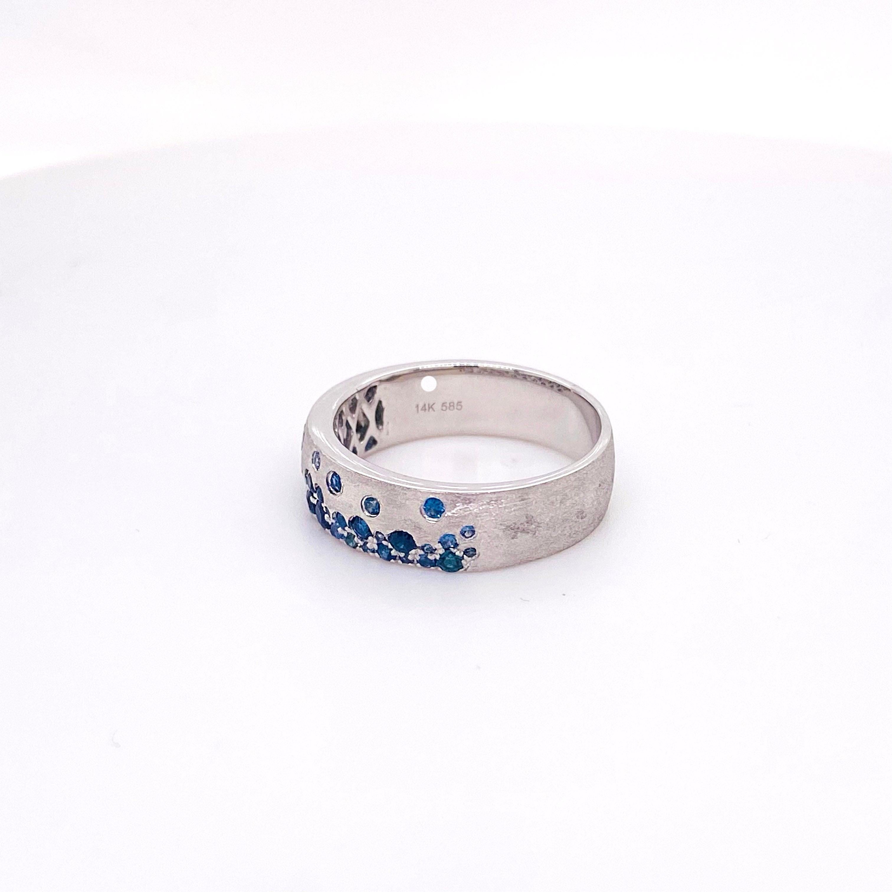 For Sale:  Galaxy Blue Sapphire Ring, .56 Carat, White Gold, Confetti Flush Cigar Band 4