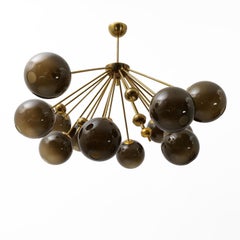 “Galaxy” Chandelier in Brass and Fumé Murano Glass