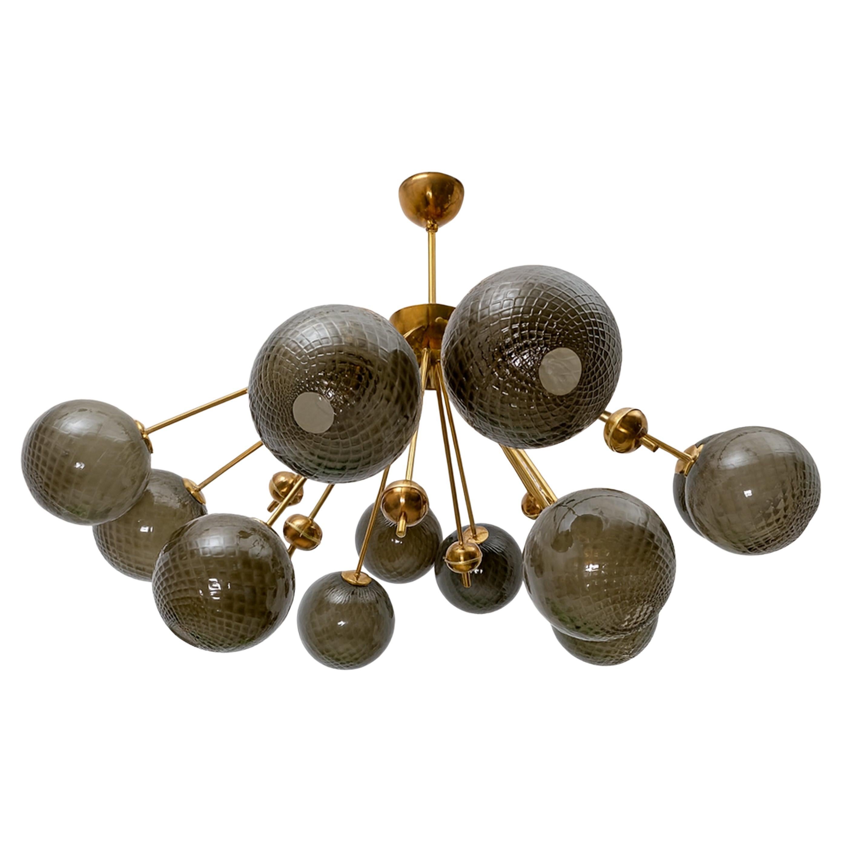 Araña "Galaxia" de latón y cristal de Murano fumé