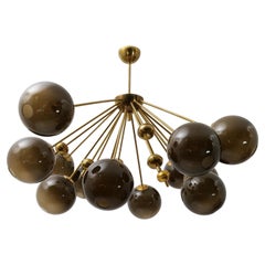 “Galaxy” Chandelier in Brass and Fumé Murano Glass