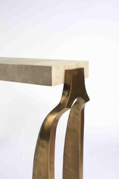 "Galaxy" Console Table in Cream Shagreen and Bronze-Patina Brass by Kifu Paris