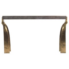 "Galaxy" Console Table in Quartz, Coal Black Shagreen & Brass by Kifu Paris