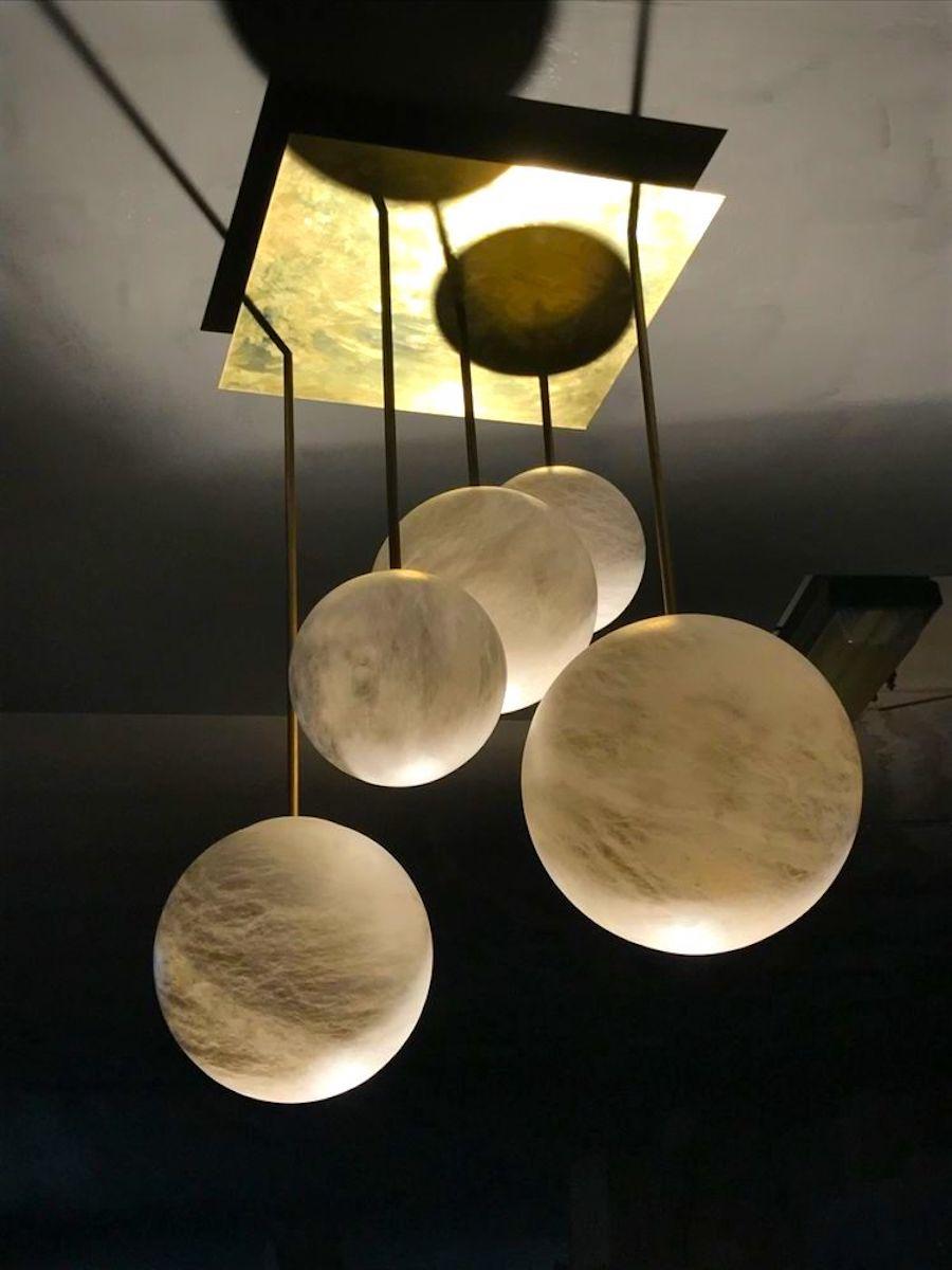 Galaxy Contemporary Italian Alabaster Marble Globe Chandelier For Sale 4