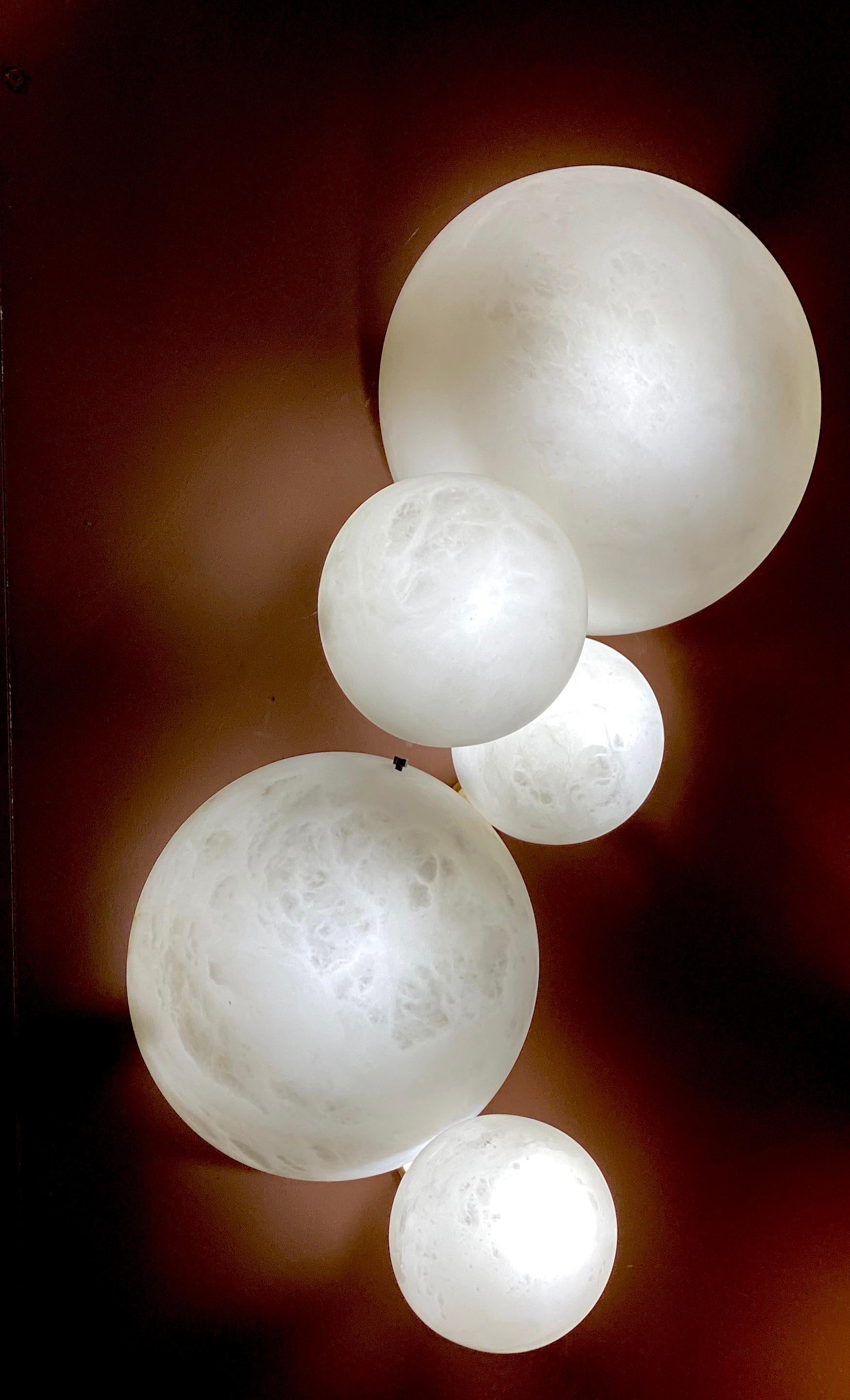 Galaxy Contemporary Italian Alabaster Marble Globe Chandelier For Sale 6