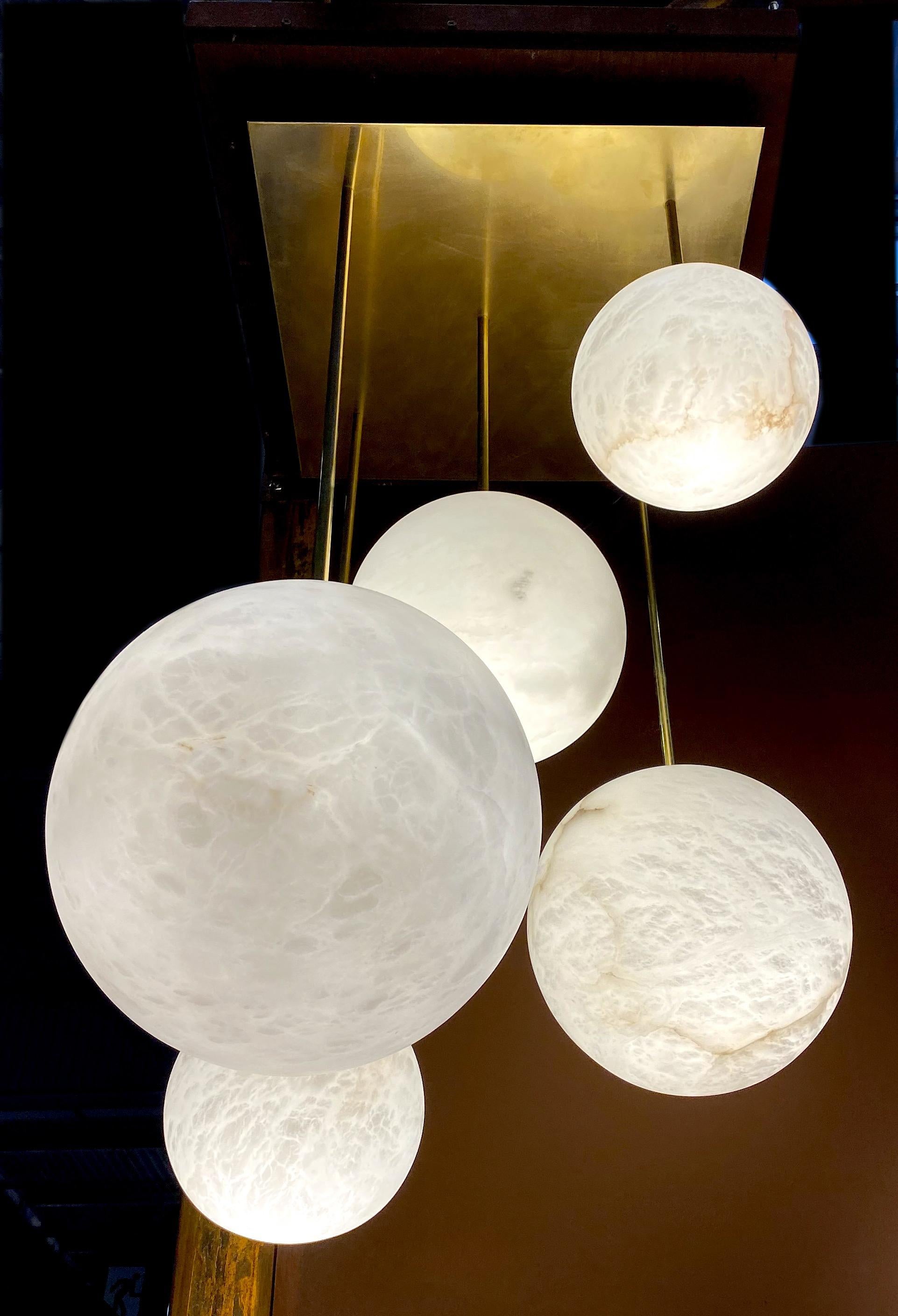 Space Age Galaxy Contemporary Italian Alabaster Marble Globe Chandelier For Sale