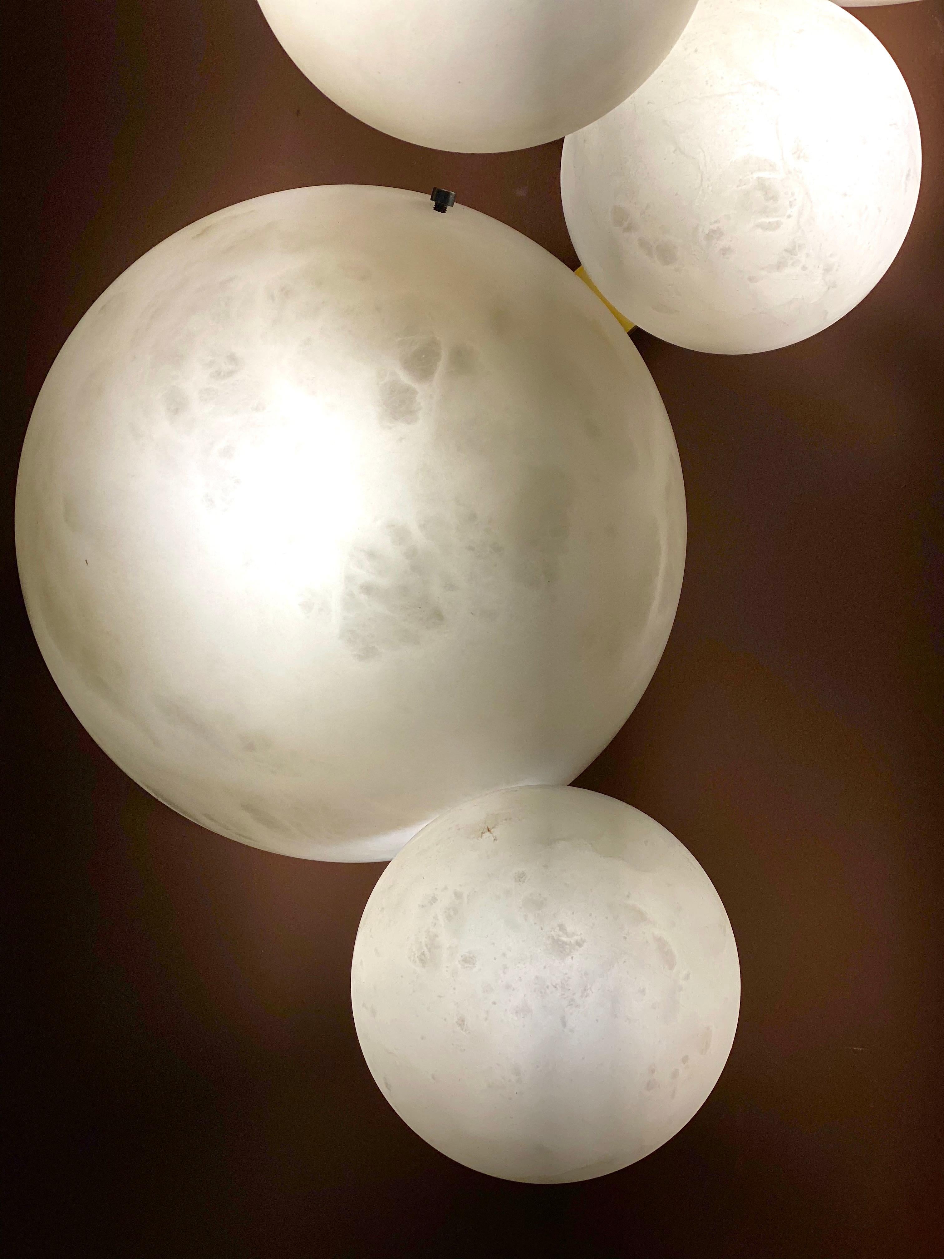 Space Age Galaxy Contemporary Italian Alabaster Marble Globe Chandelier For Sale
