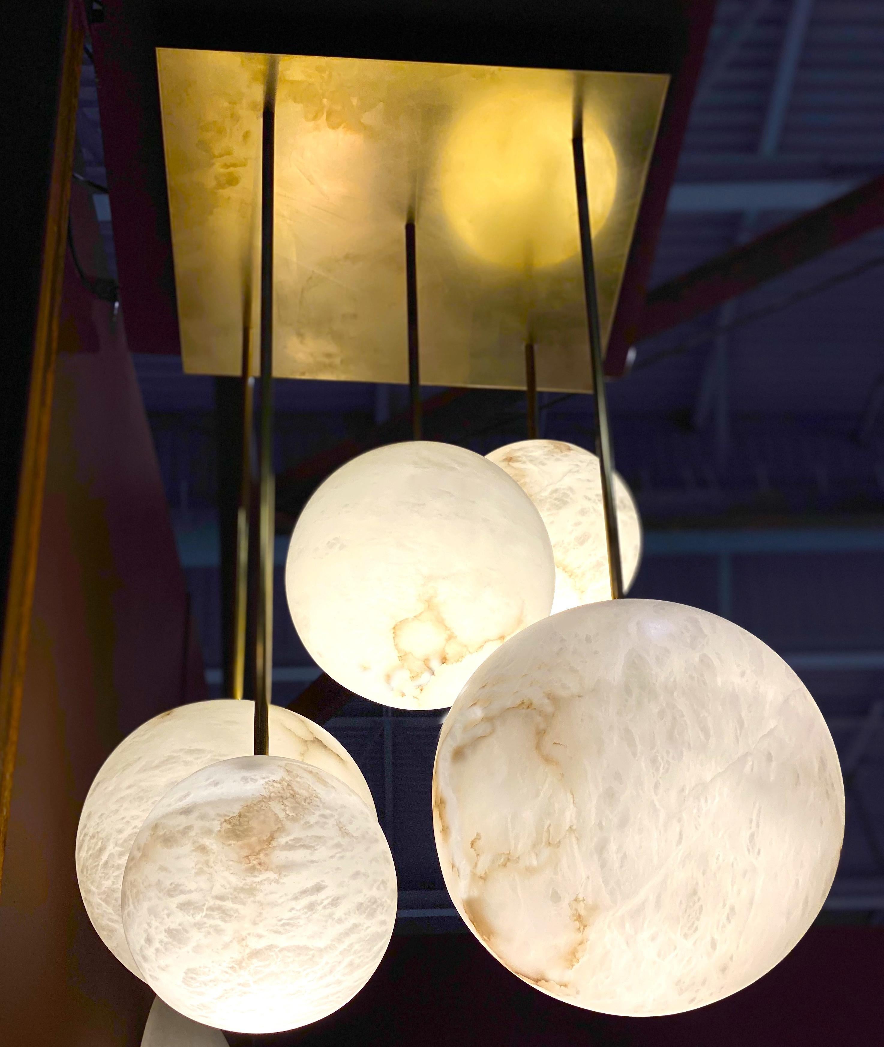 Space Age Galaxy Contemporary Italian Alabaster Marble Globe Chandelier