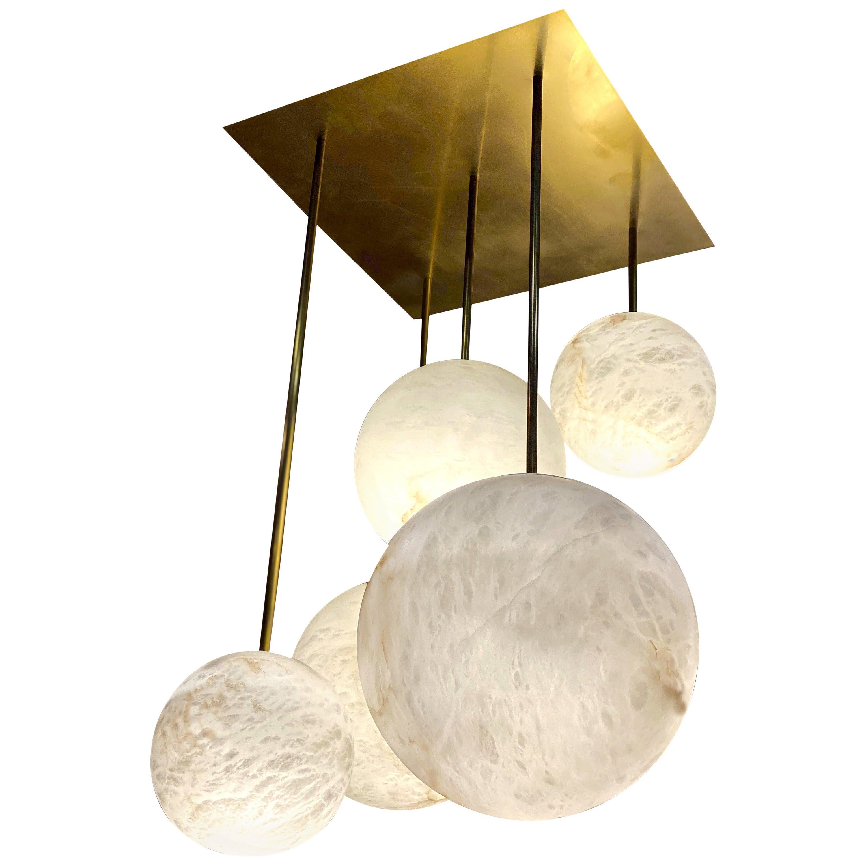 Galaxy Contemporary Italian Alabaster Marble Globe Chandelier For Sale