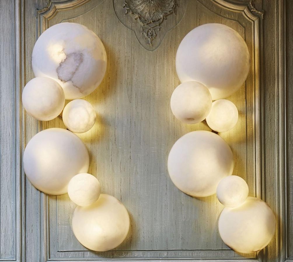 Space Age Galaxy Contemporary Italian Alabaster Marble Globe Wall Lights or Sconces For Sale