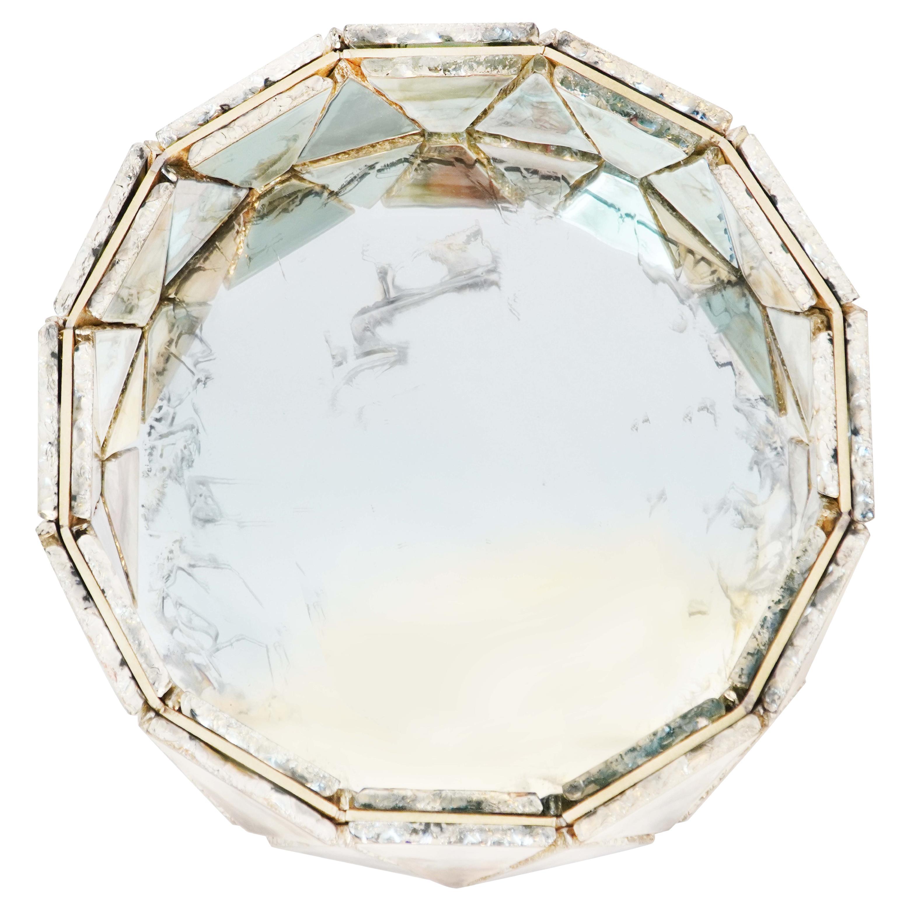 Miroir contemporain Galaxy, verre argenté et miroir central en bois de bouleau