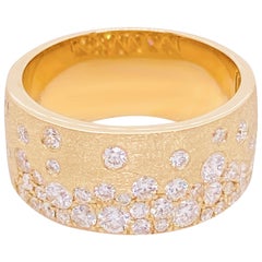 Used Galaxy Confetti Diamond Cigar Band, 8.4mm in 14 Karat Yellow Gold, 1 Carat