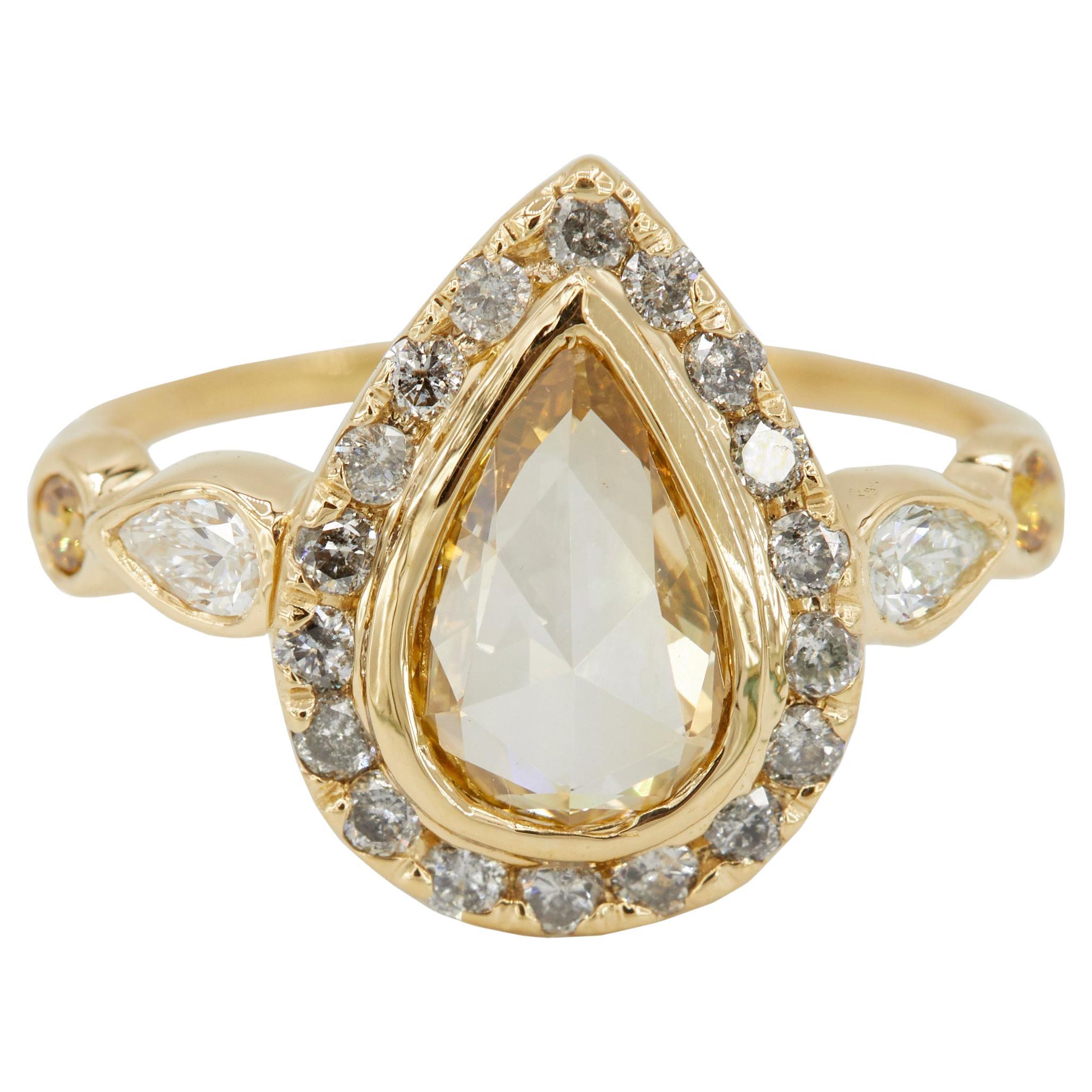 Galaxy Pear Rose Cut Color Diamond Ring For Sale