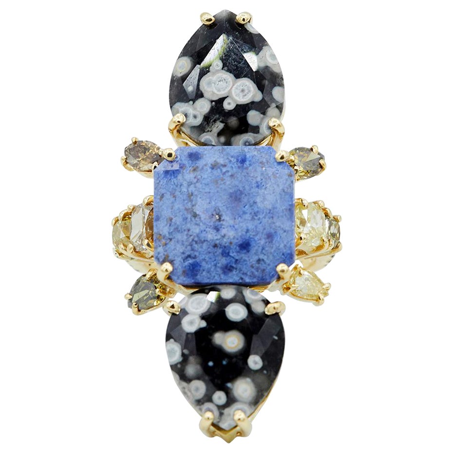 Galaxy Rare Cosmic Obsidian Dumortierite Diamond Ring For Sale