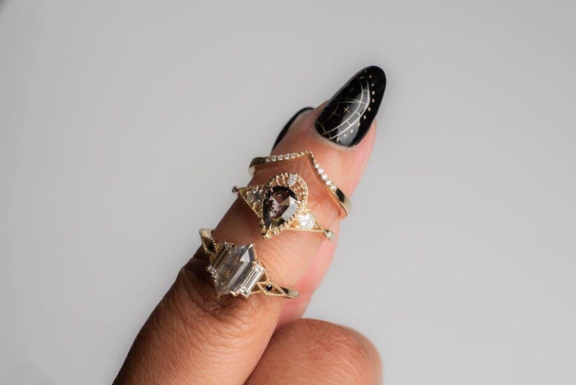 Artisan Galaxy Ring, 14KYGold One-of-Salt and Pepper Diamond Ring by Viviana Langhoff For Sale