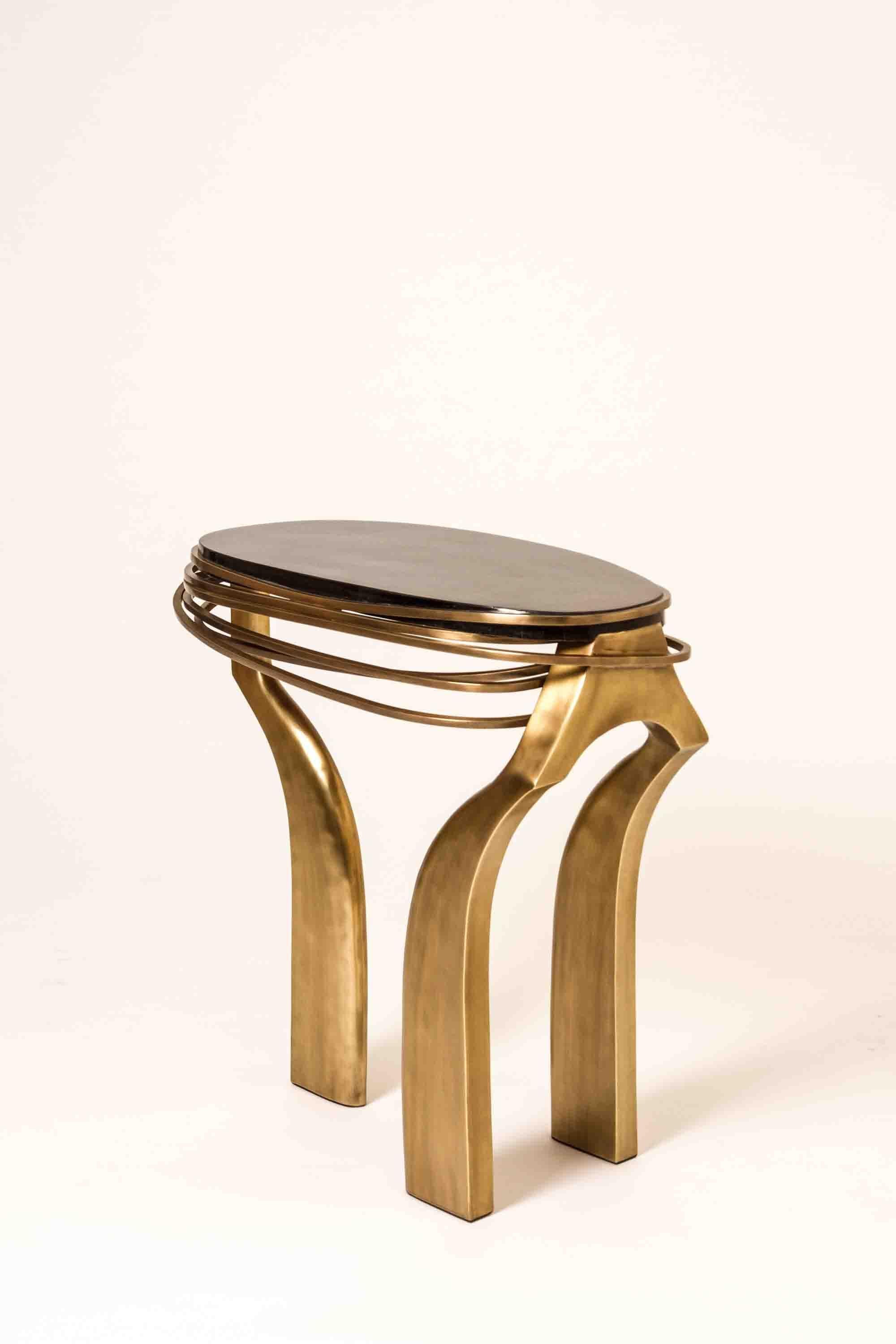 Art Deco Galaxy Side Table Large in Black Pen Shell and Bronze-Patina Brass by Kifu Paris For Sale