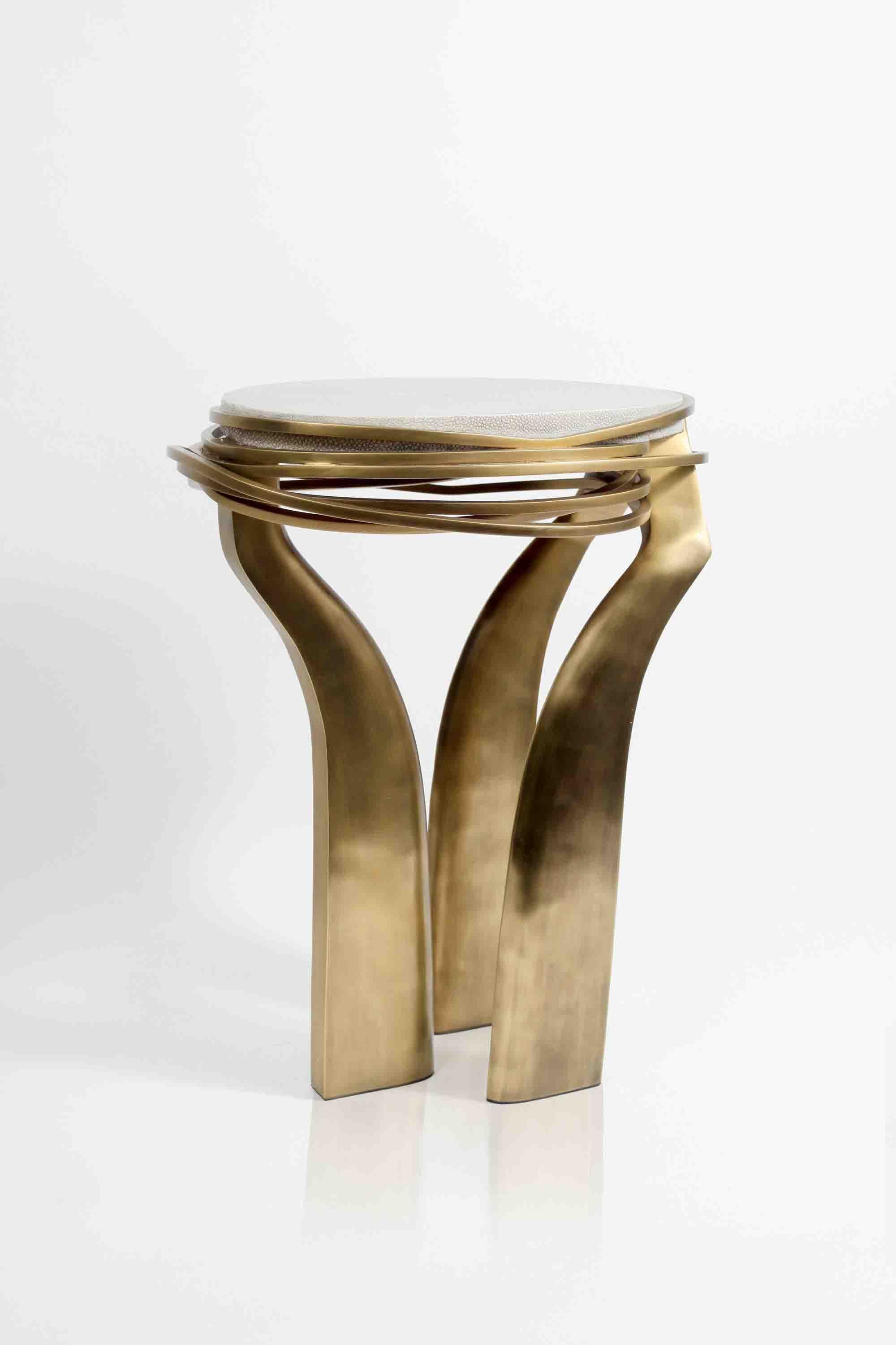 French Galaxy Side Table Large in Black Pen Shell and Bronze-Patina Brass by Kifu Paris For Sale