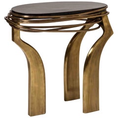 Galaxy Side Table Large in Black Pen Shell and Bronze-Patina Brass by Kifu Paris