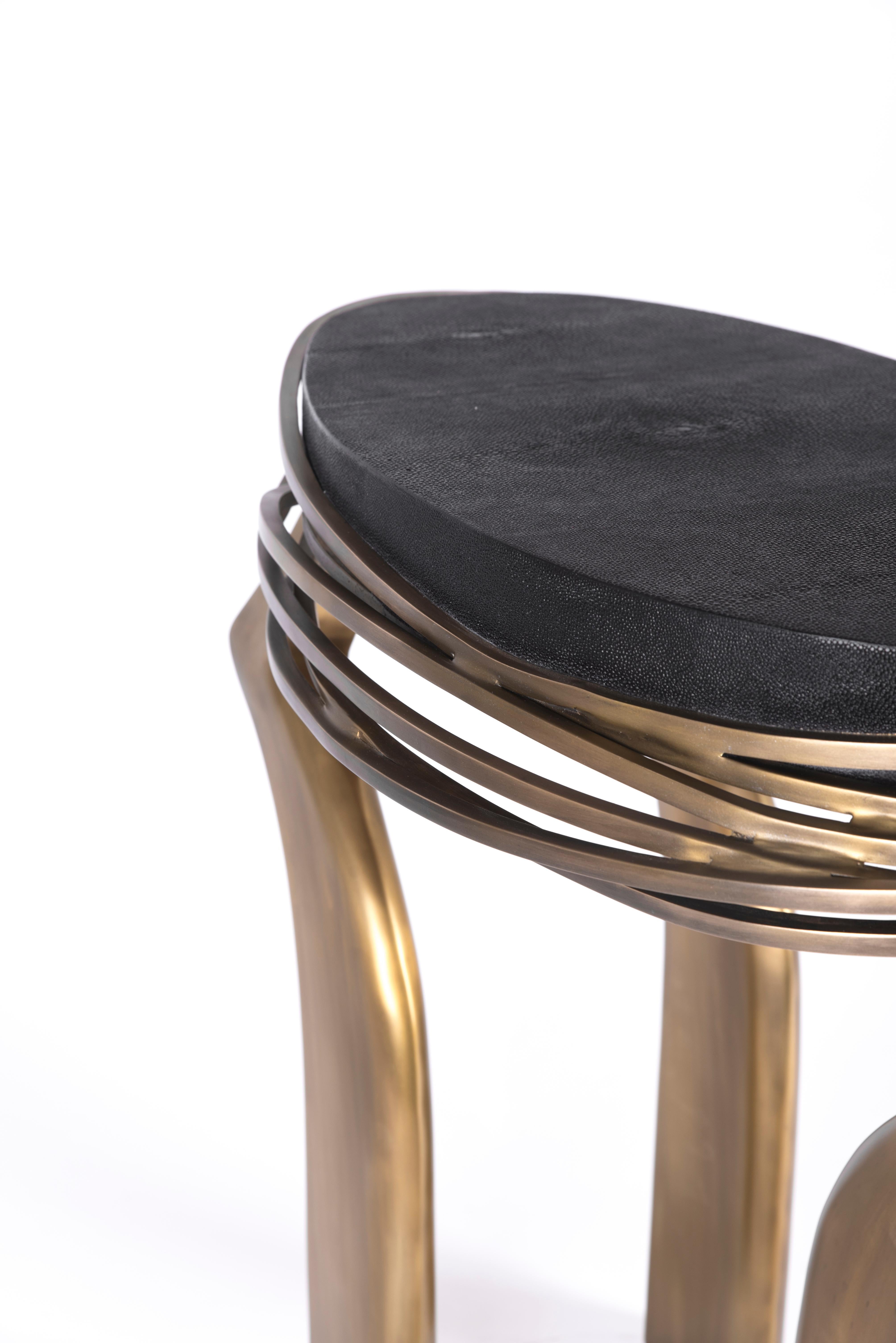 Hand-Crafted Galaxy Side Table Large in Shagreen and Bronze-Patina Brass by Kifu, Paris For Sale