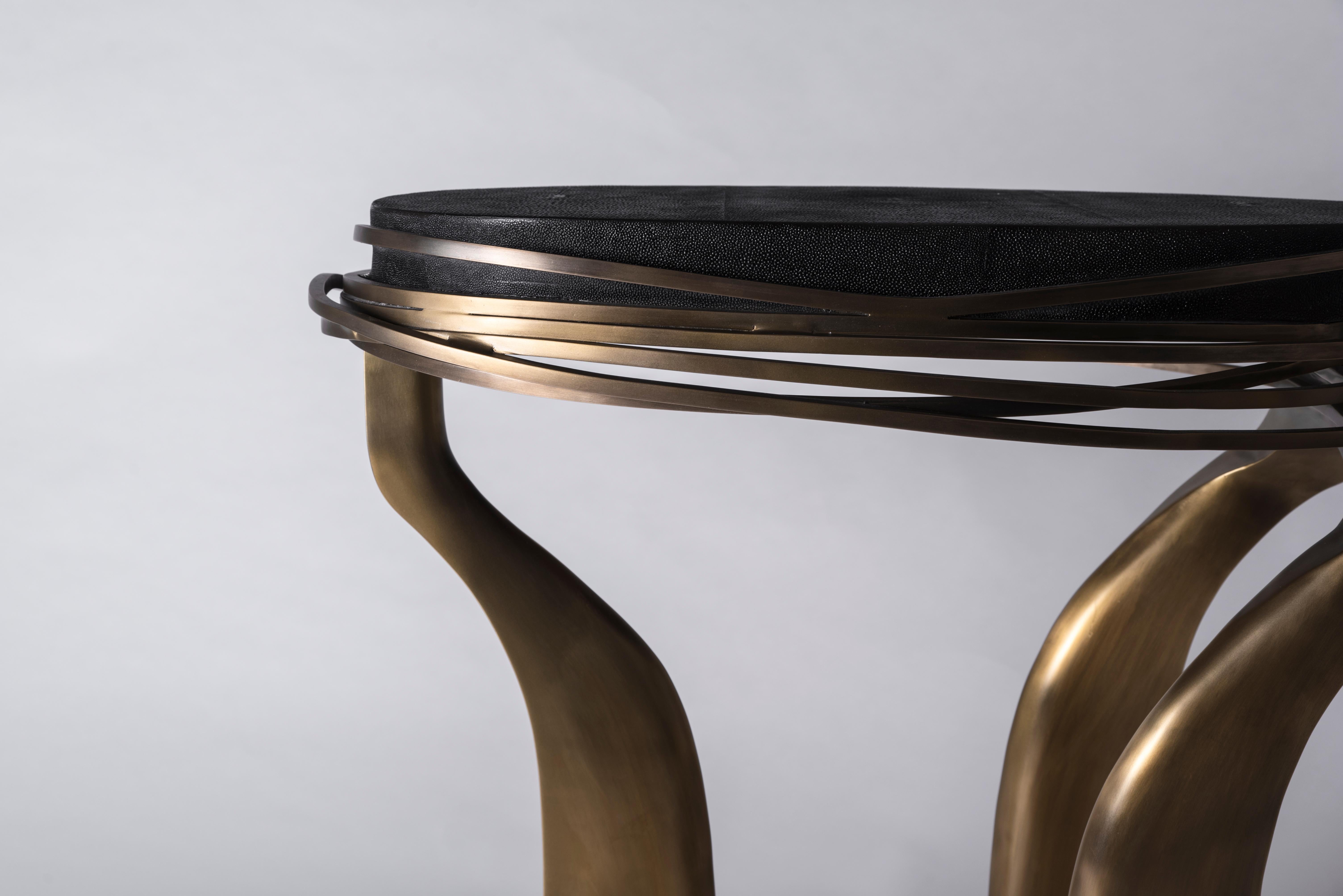 Contemporary Galaxy Side Table Large in Shagreen and Bronze-Patina Brass by Kifu, Paris For Sale