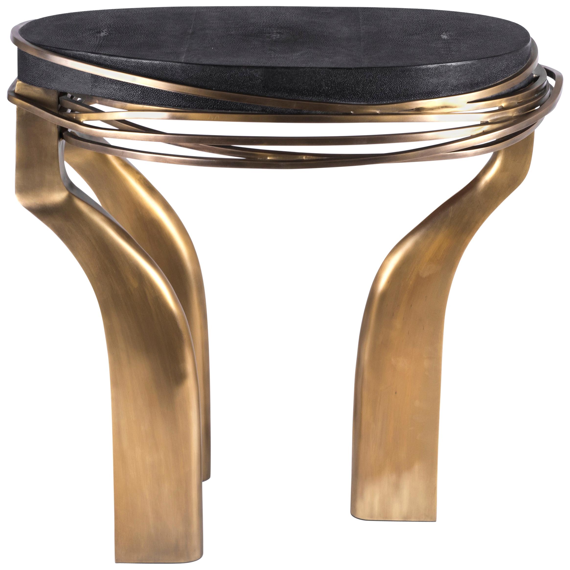 Galaxy Side Table Large in Shagreen and Bronze-Patina Brass by Kifu, Paris For Sale