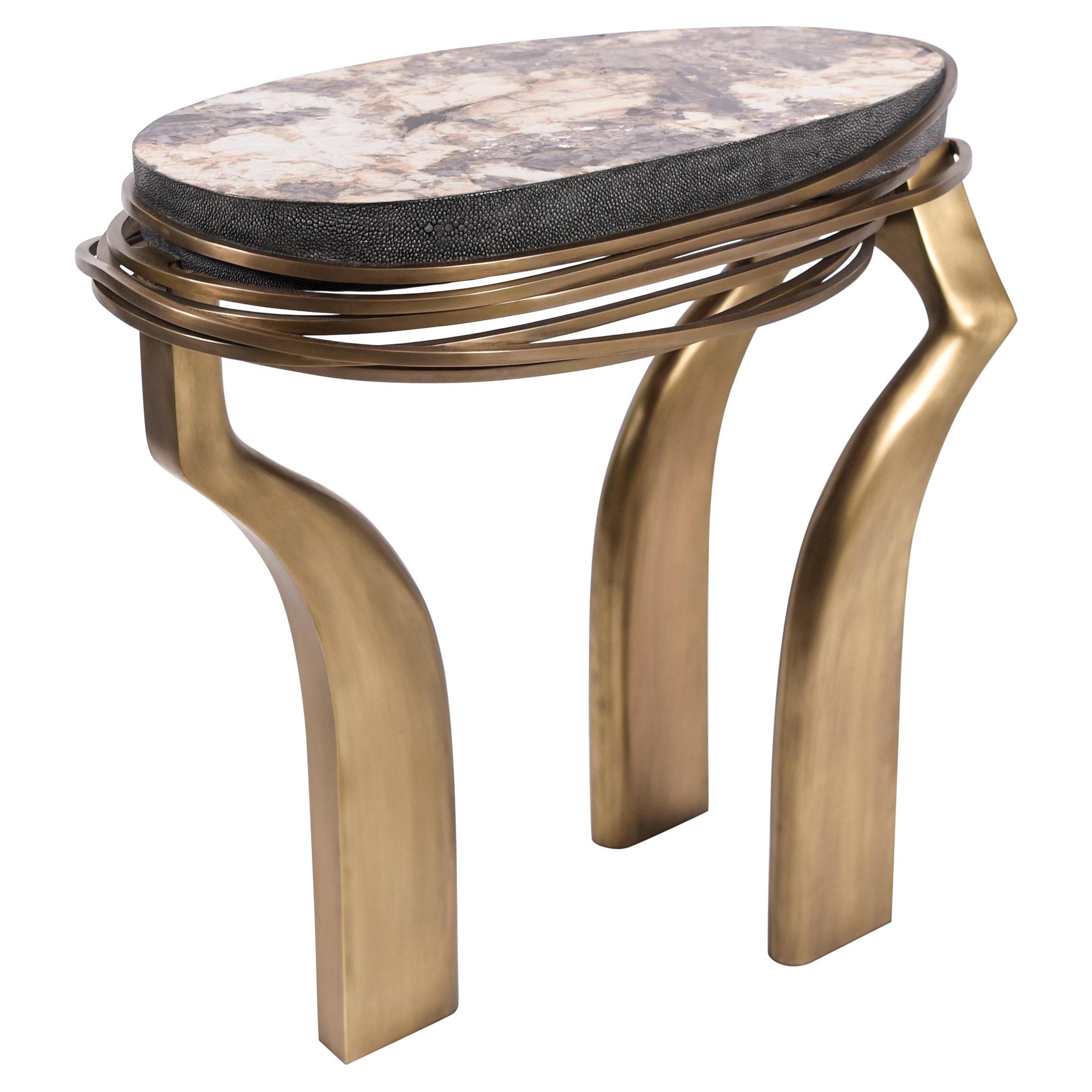 Galaxy Side Table Large in Hwana, Shagreen and Brass by Kifu, Paris For Sale