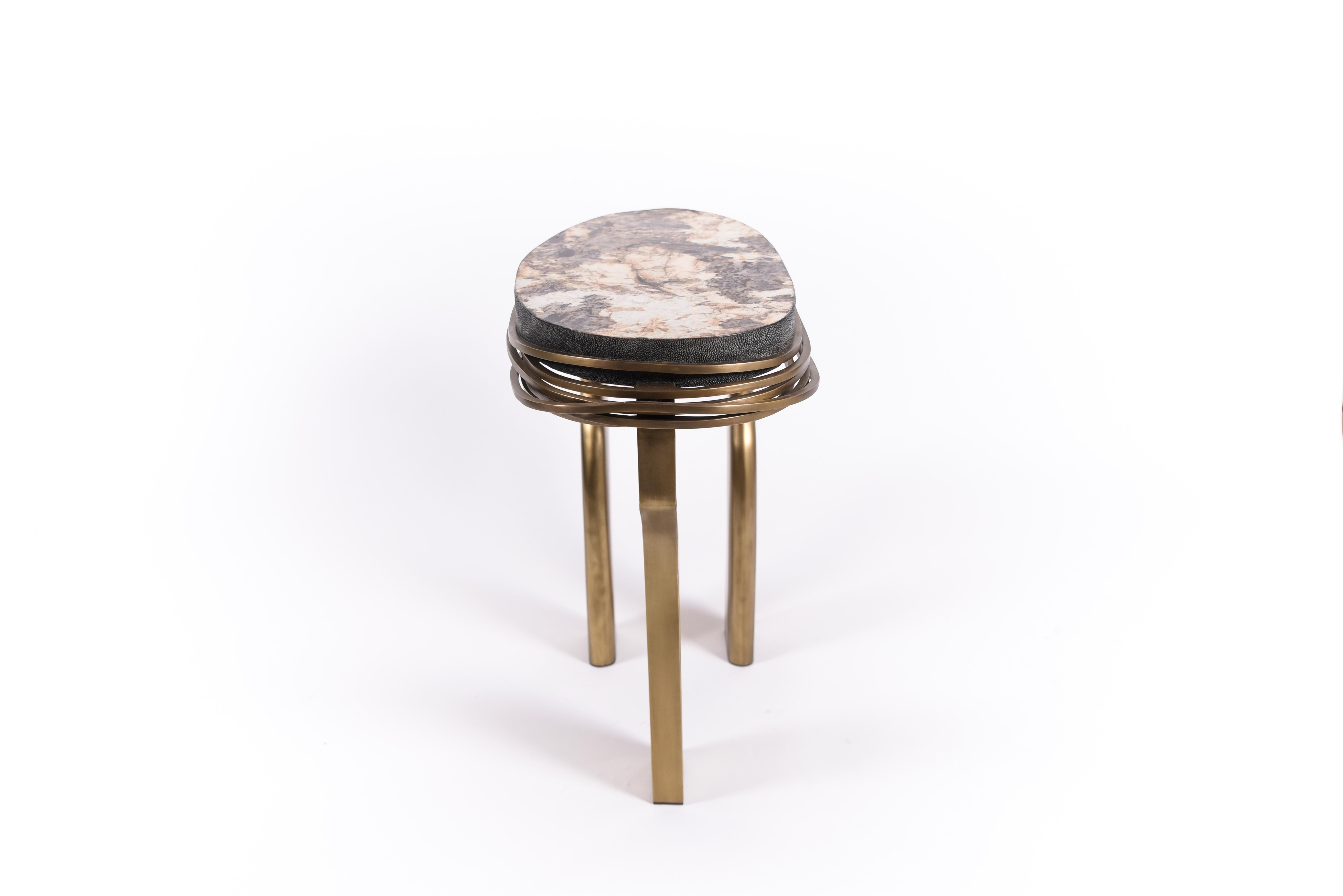 French Galaxy Side Table Large in Hwana, Shagreen and Brass by Kifu, Paris For Sale
