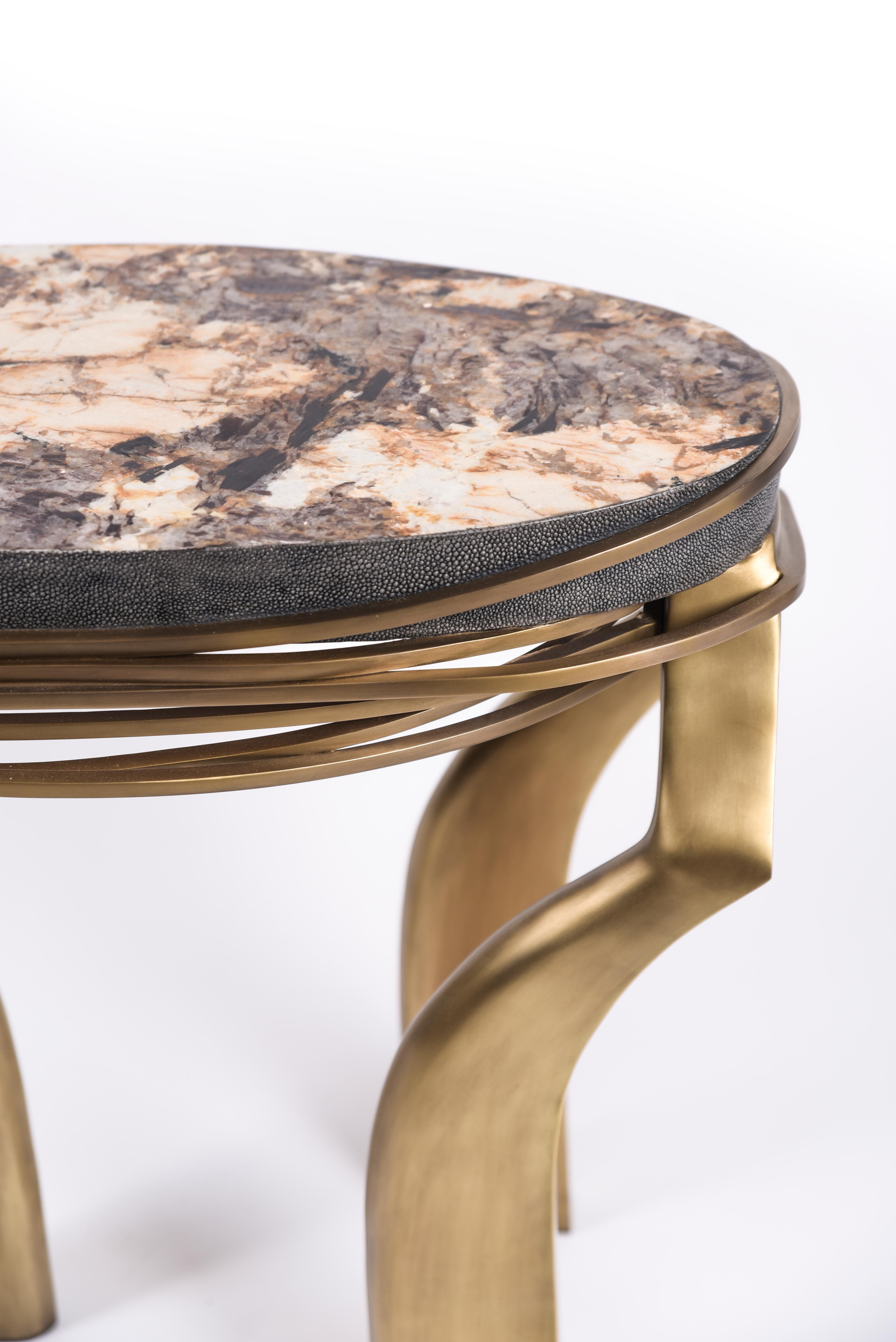 Galaxy Side Table Large in Hwana, Shagreen and Brass by Kifu, Paris In New Condition For Sale In New York, NY