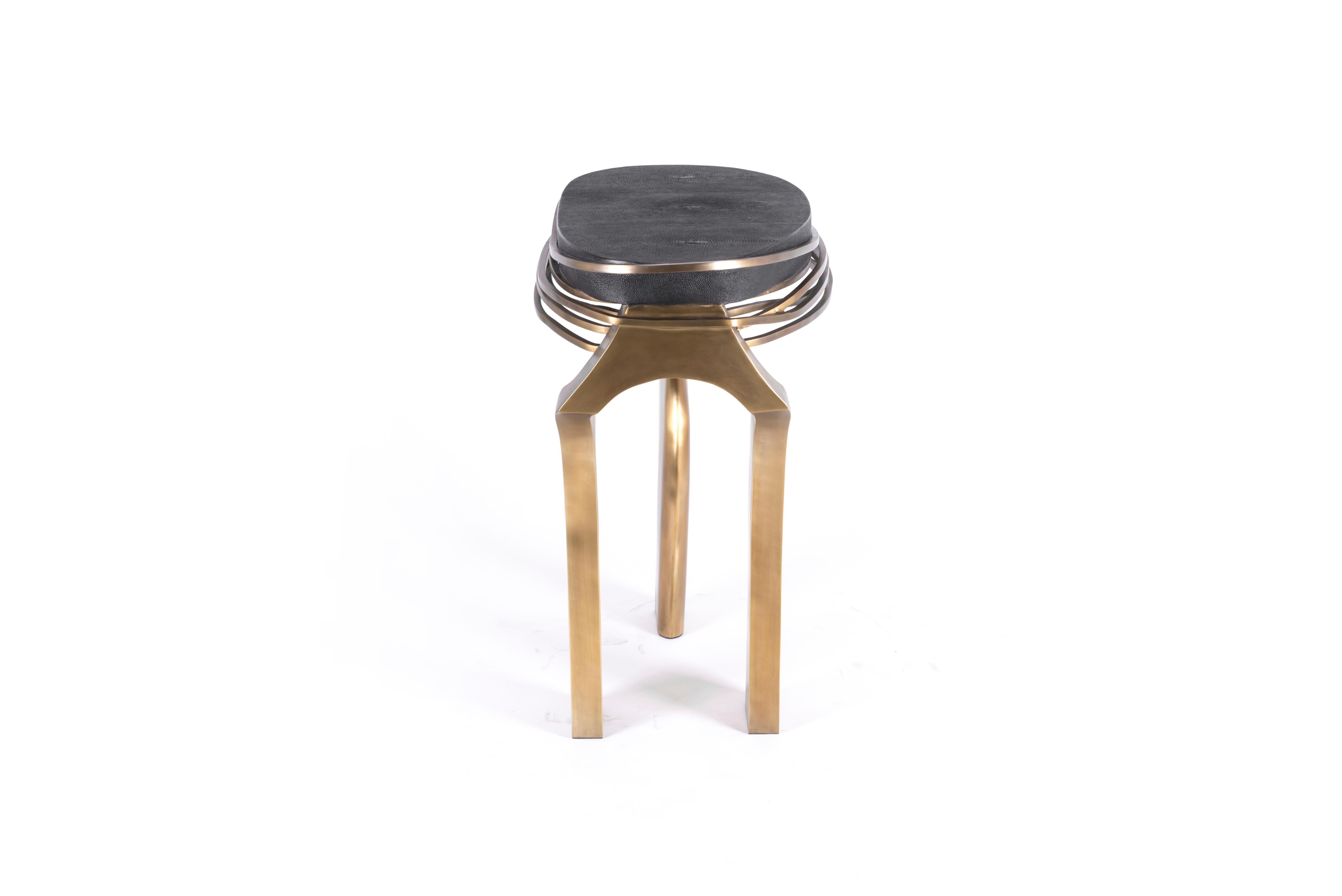Galaxy Side Table Large in Hwana, Shagreen and Brass by Kifu, Paris For Sale 1