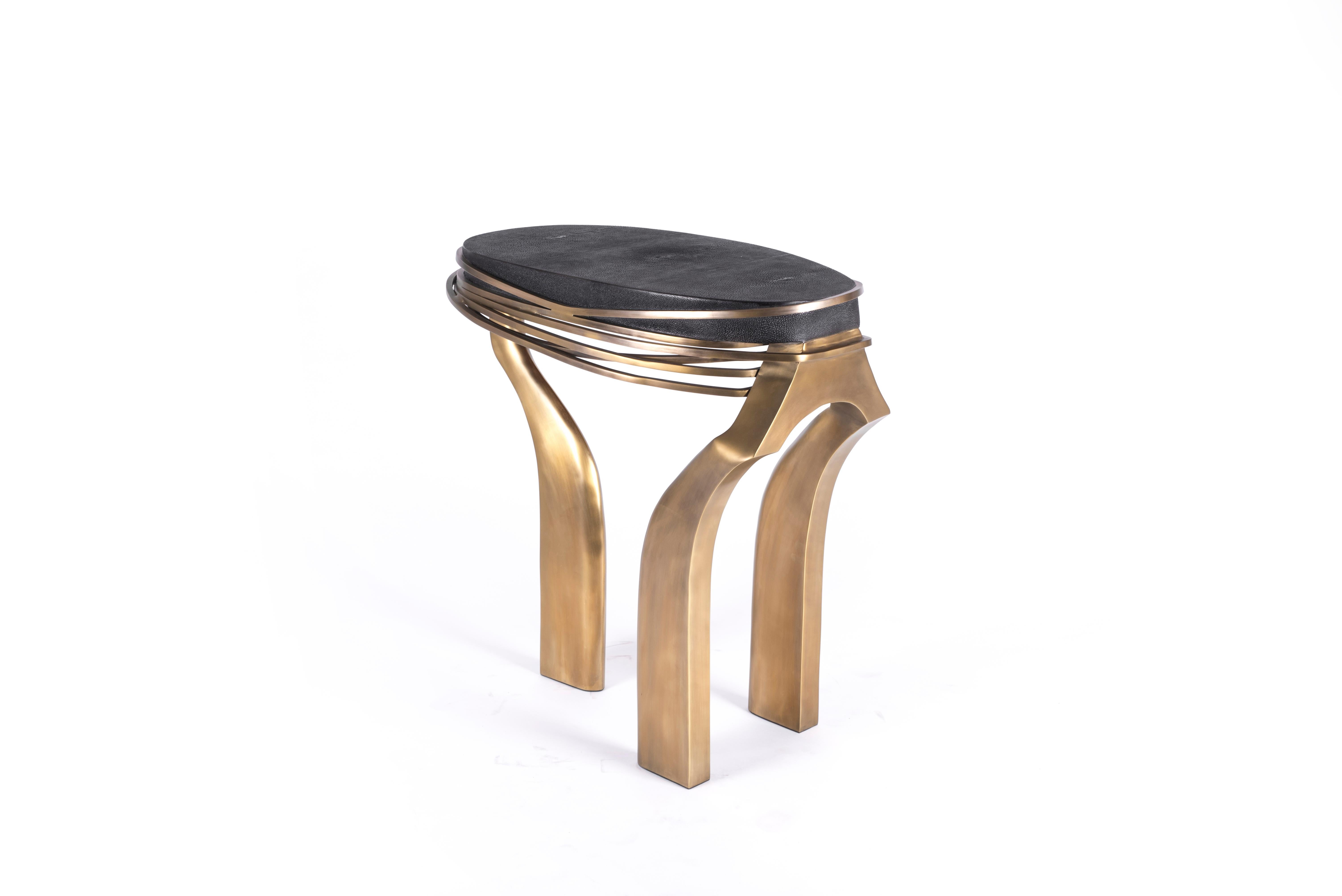 Galaxy Side Table Large in Hwana, Shagreen and Brass by Kifu, Paris For Sale 2