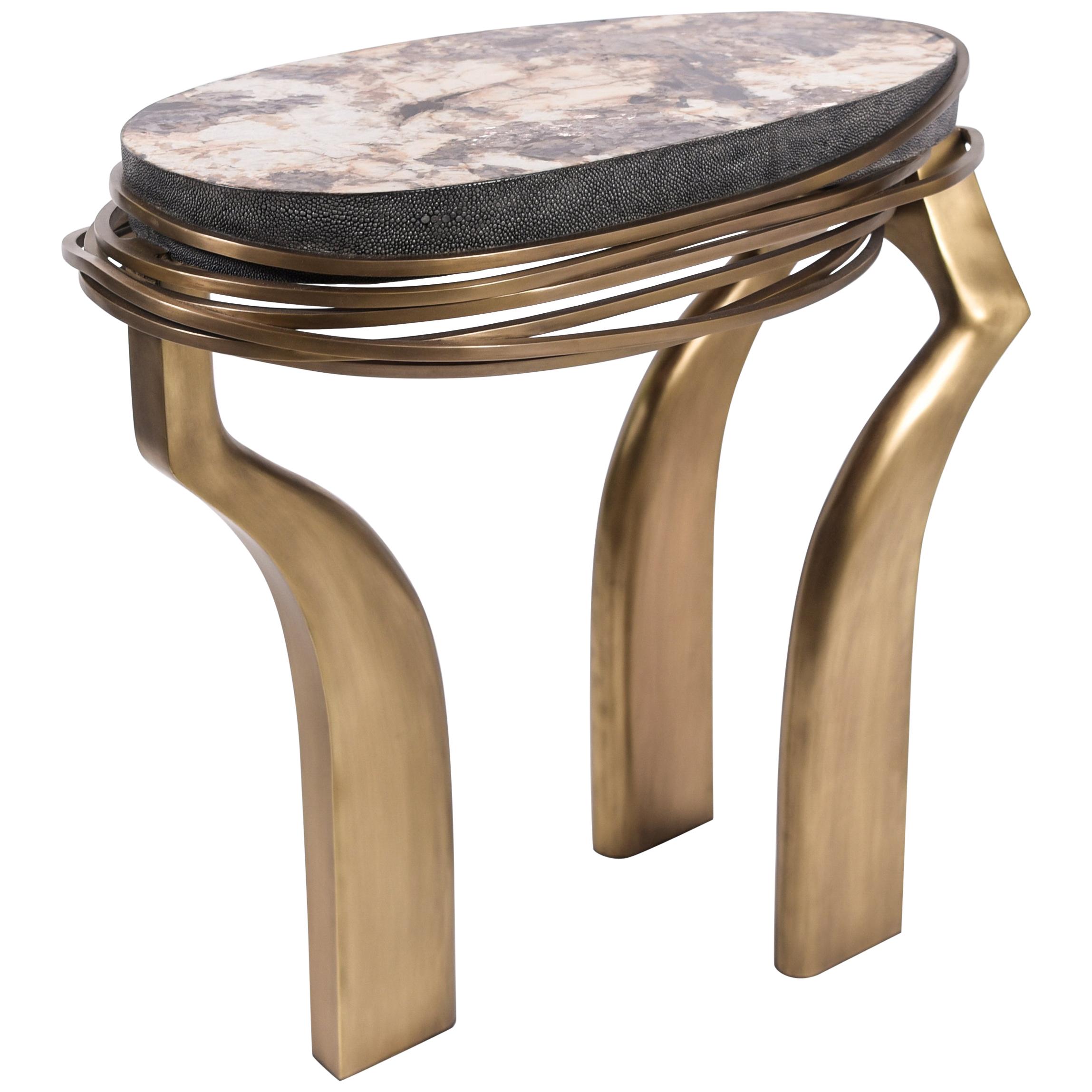 Galaxy Side Table Large in Hwana, Shagreen and Brass by Kifu, Paris For Sale