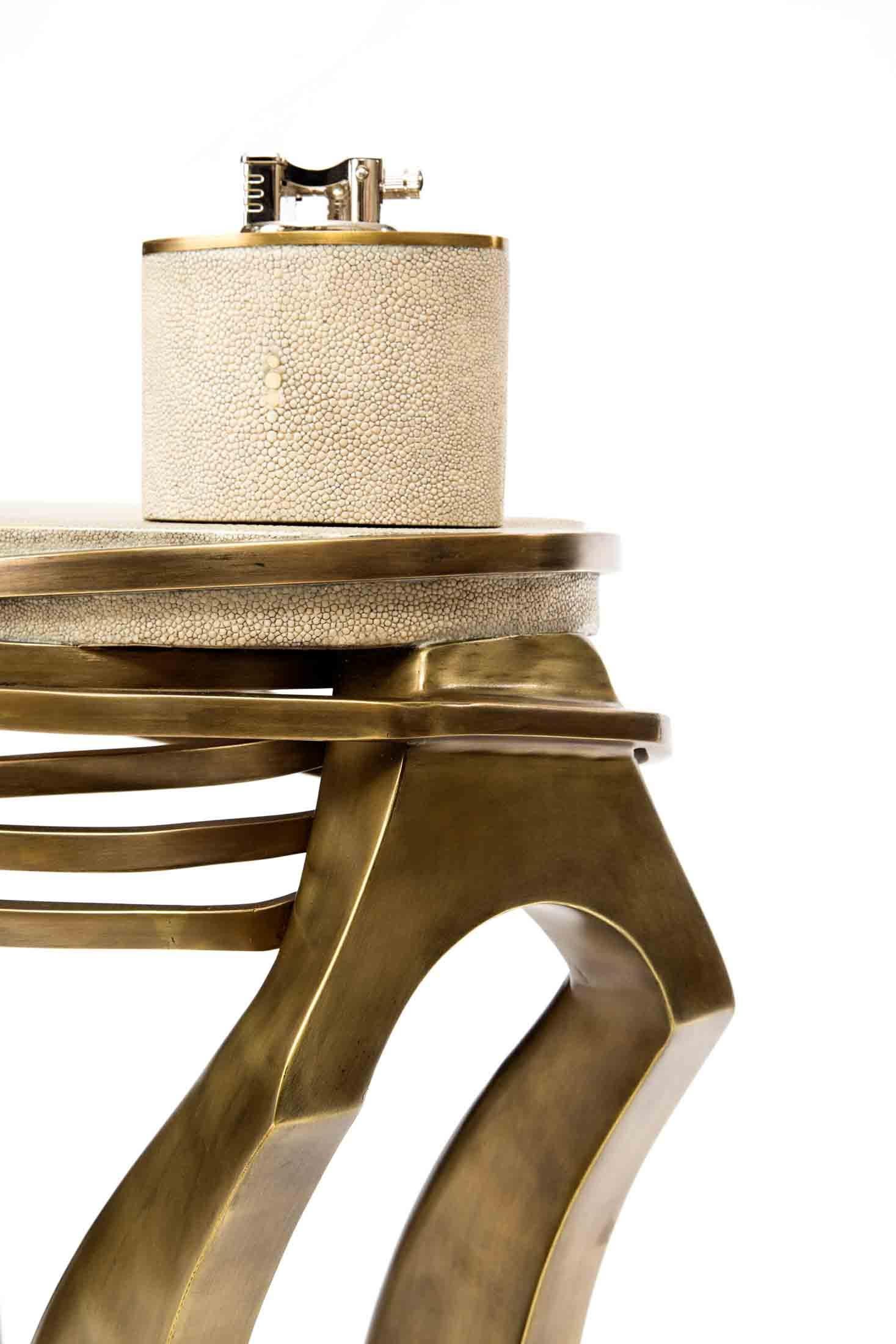 Contemporary Galaxy Side Table Small in Black Shagreen and Bronze-Patina Brass by Kifu Paris