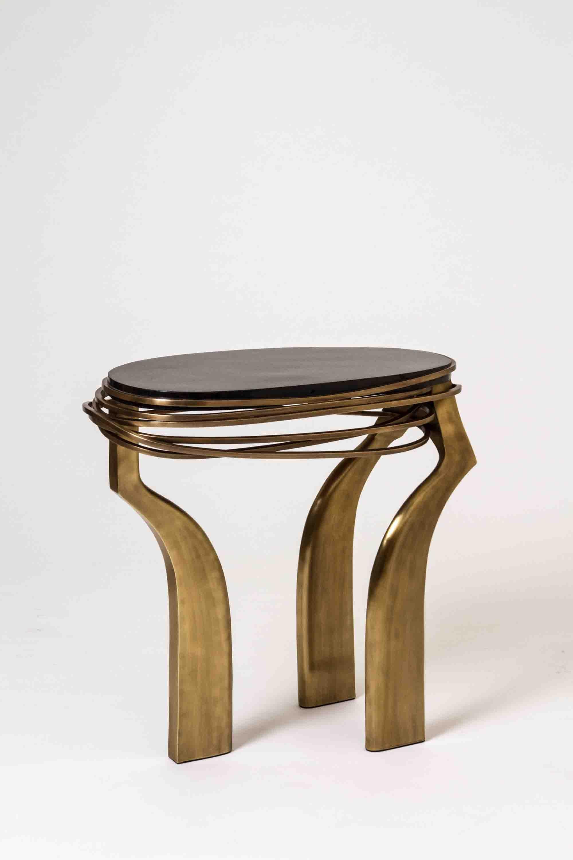 Galaxy Side Table Small in Black Shagreen and Bronze-Patina Brass by Kifu Paris 1