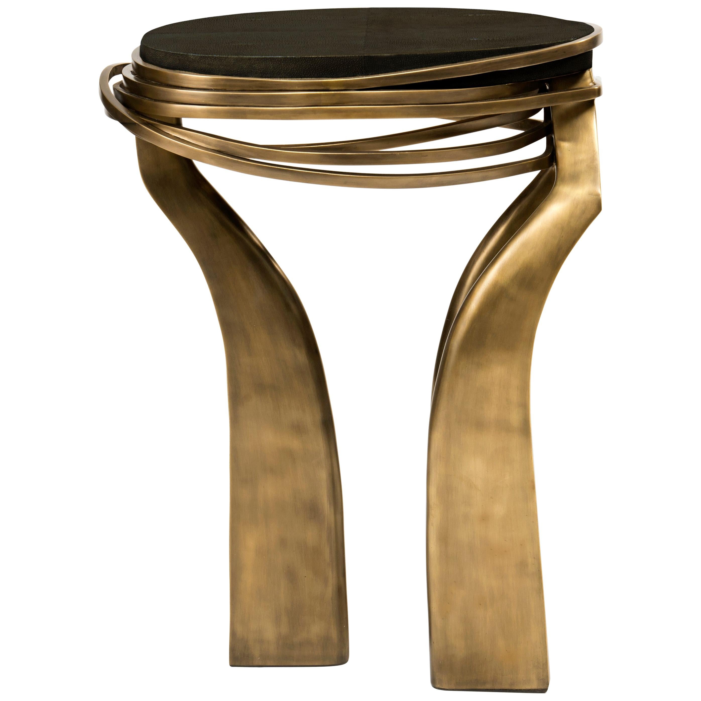 Galaxy Side Table Small in Black Shagreen and Bronze-Patina Brass by Kifu Paris