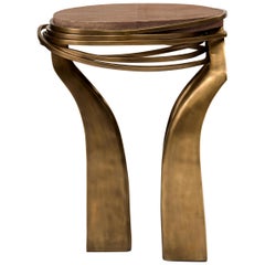 Galaxy Side Table Small in Brown Shagreen and Bronze-Patina Brass by Kifu Paris
