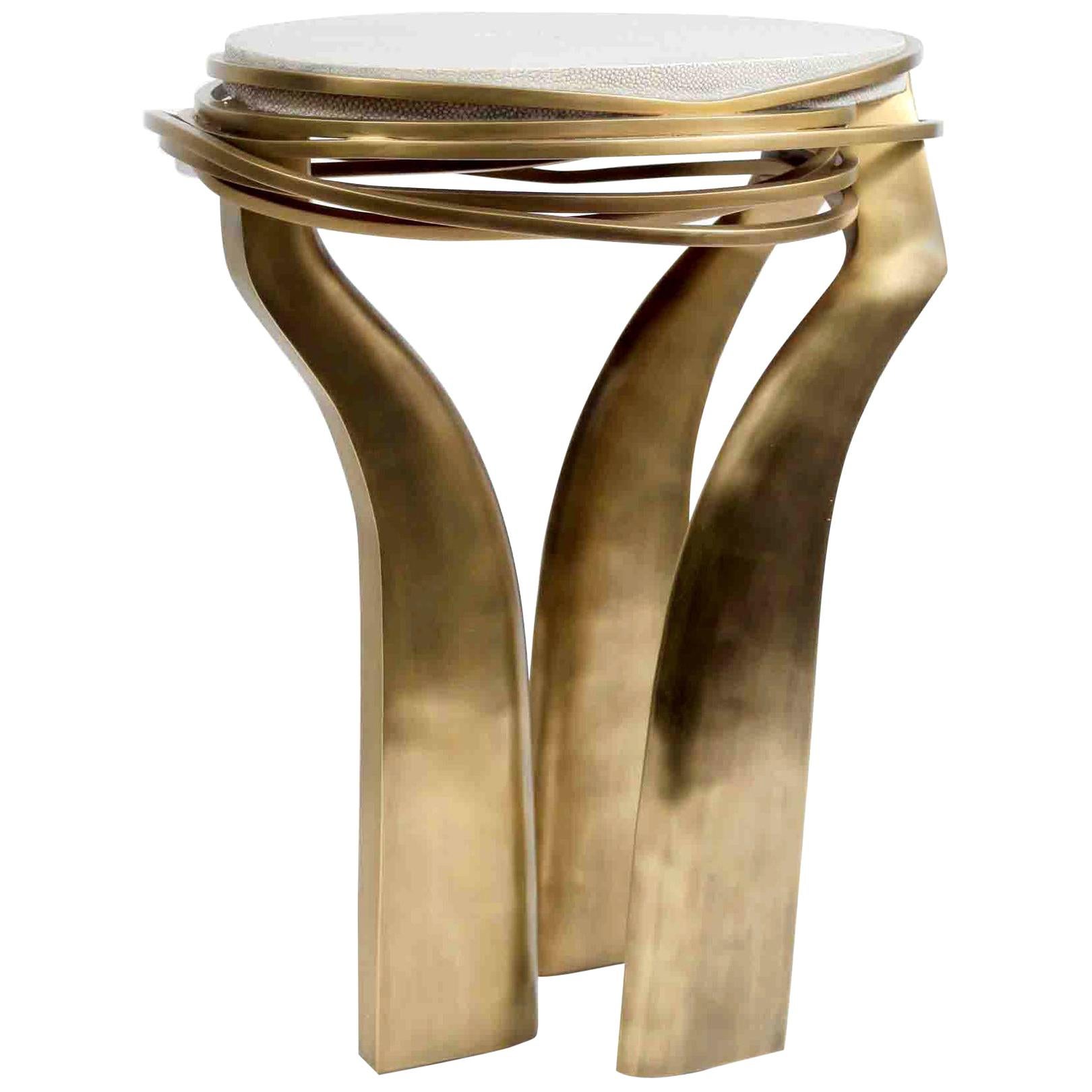 Galaxy Side Table Small in Cream Shagreen and Bronze-Patina Brass by Kifu Paris For Sale