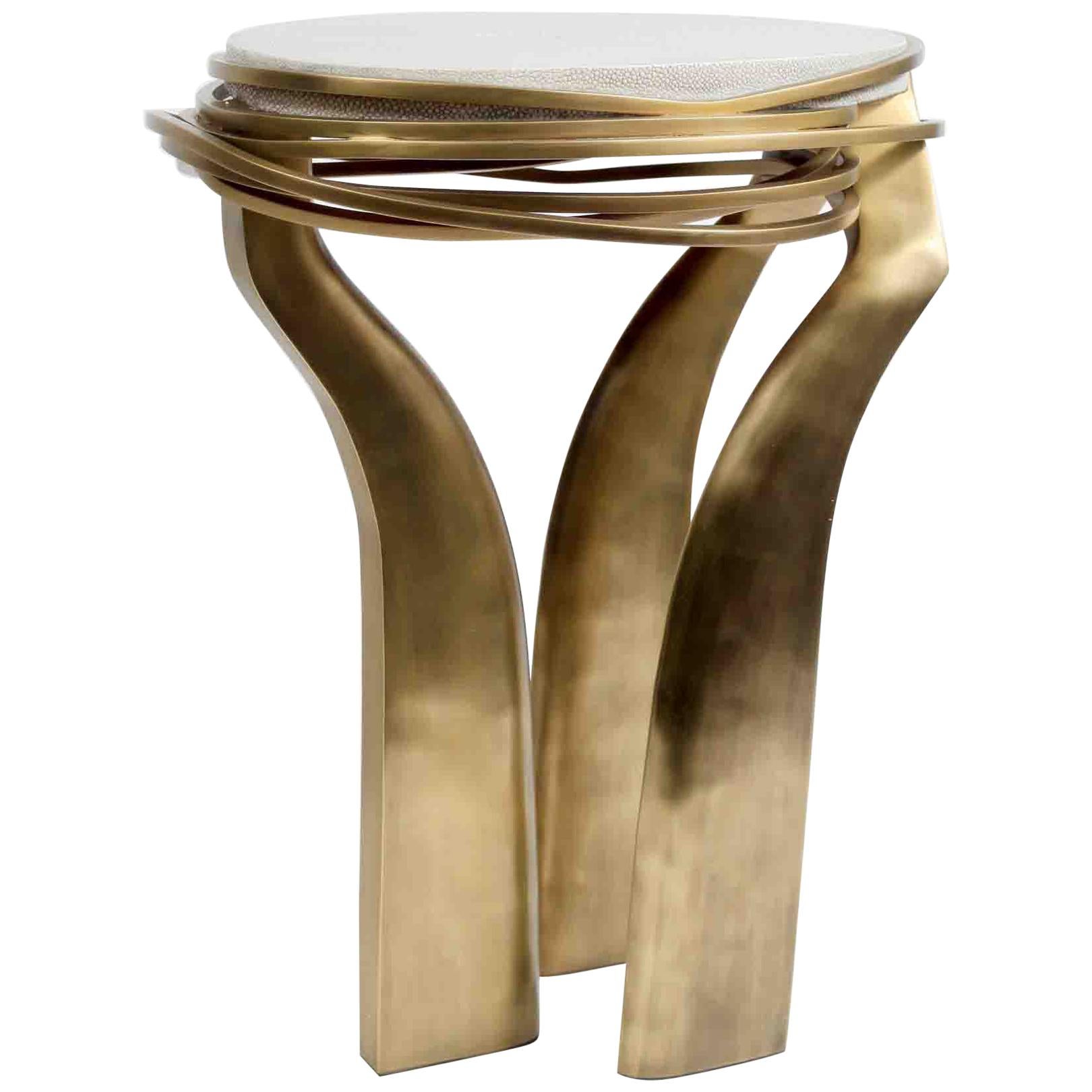 Galaxy Side Table Small in Cream Shagreen & Bronze-Patina Brass by Kifu Paris