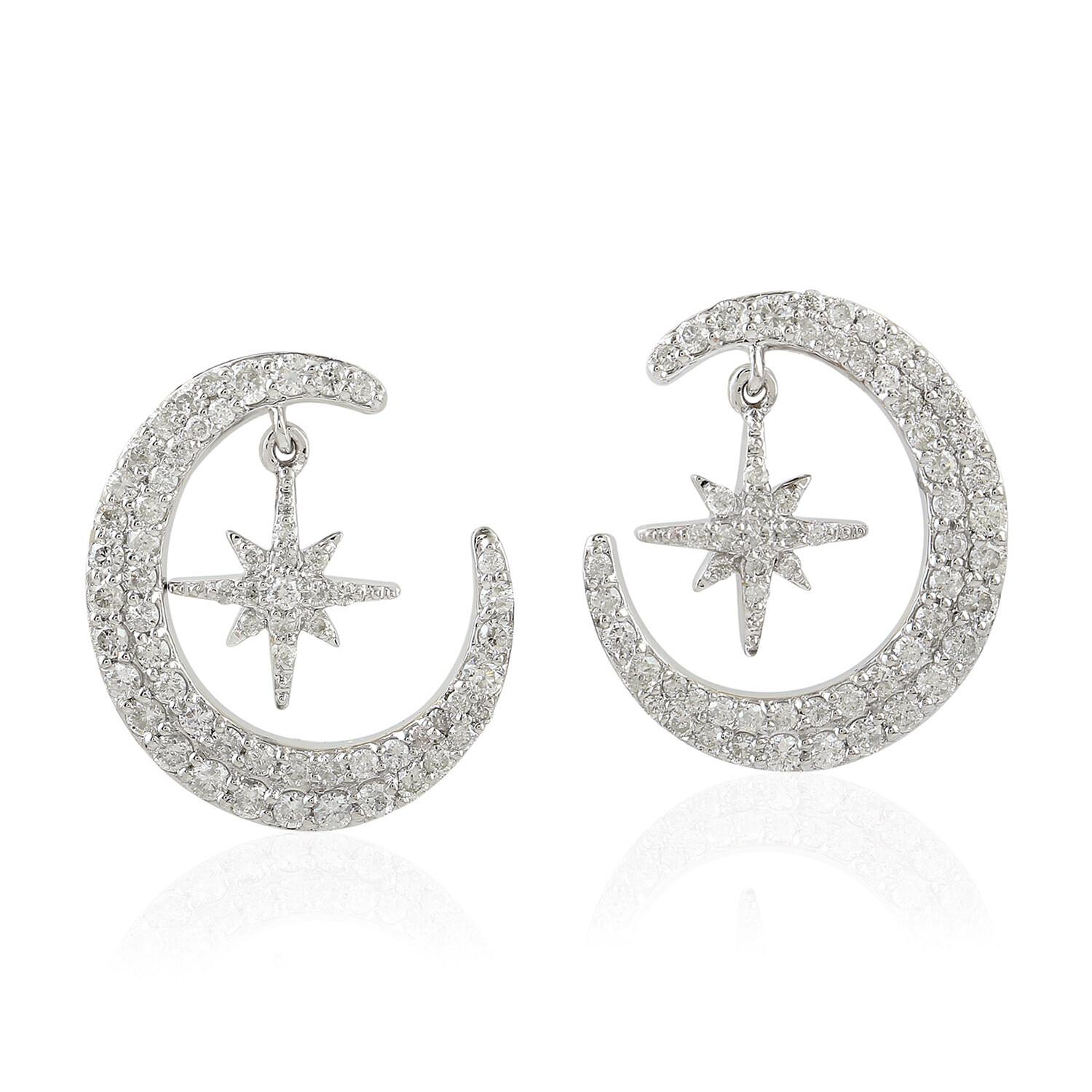 Modern Galaxy Star 14 Karat Gold Diamond Earrings For Sale