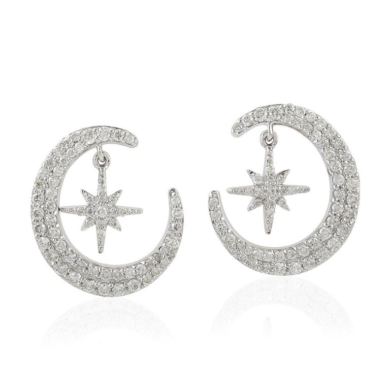 Galaxy Star 14 Karat Gold Diamond Earrings For Sale at 1stDibs