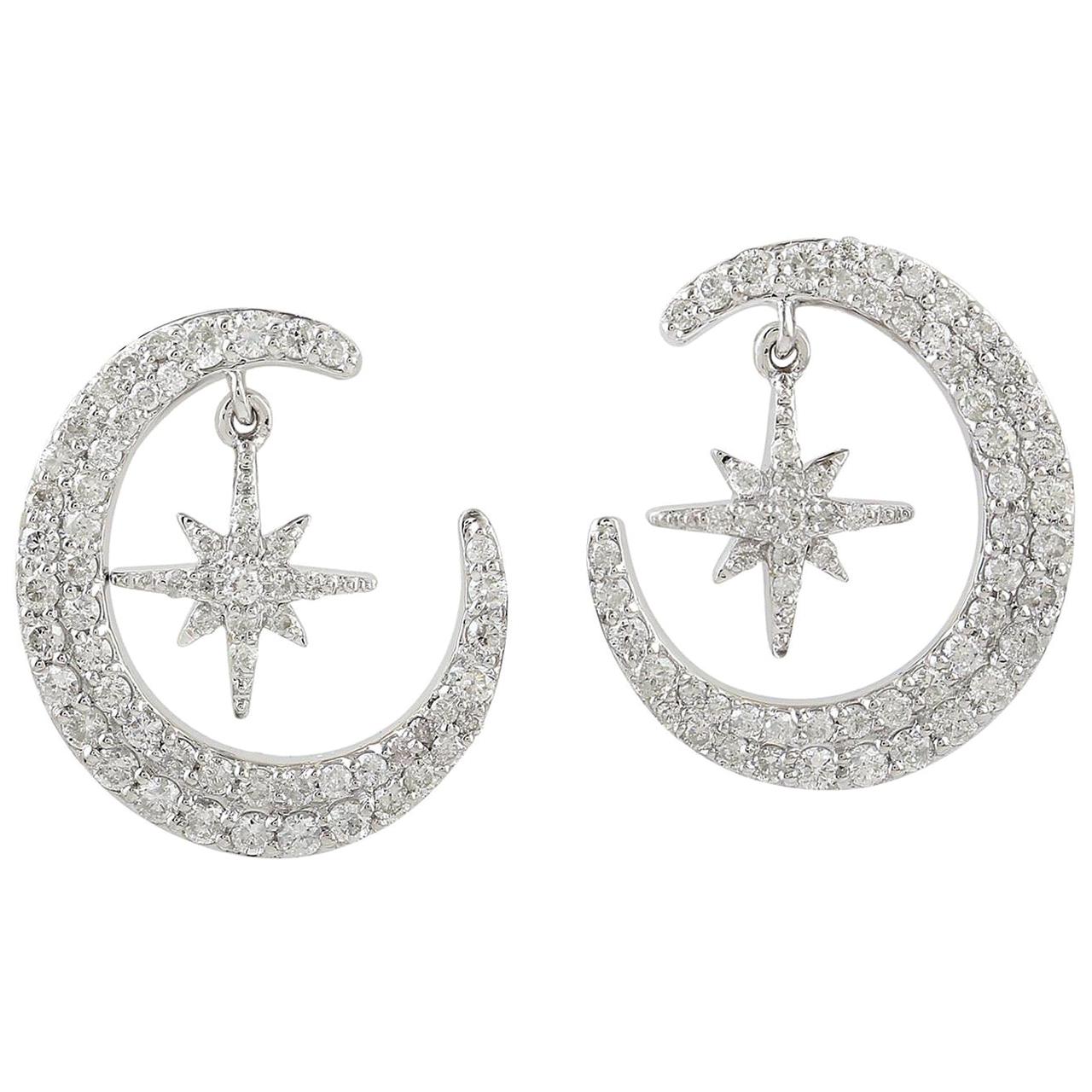 Galaxy Star 14 Karat Gold Diamond Earrings For Sale