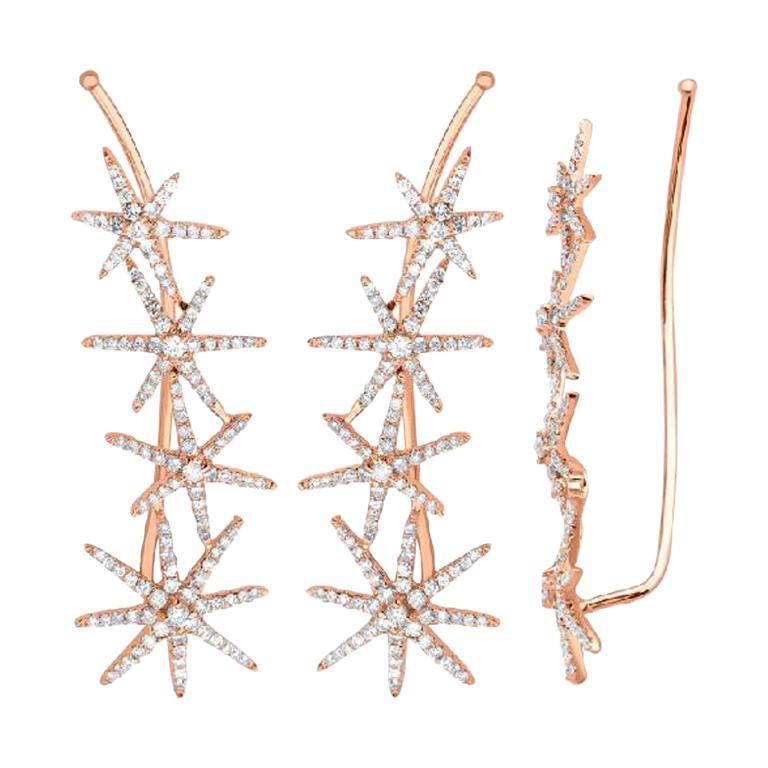 Galaxy Stars Diamond and 18 Karat Rose or White 18 Karat Gold Cuff Earrings For Sale