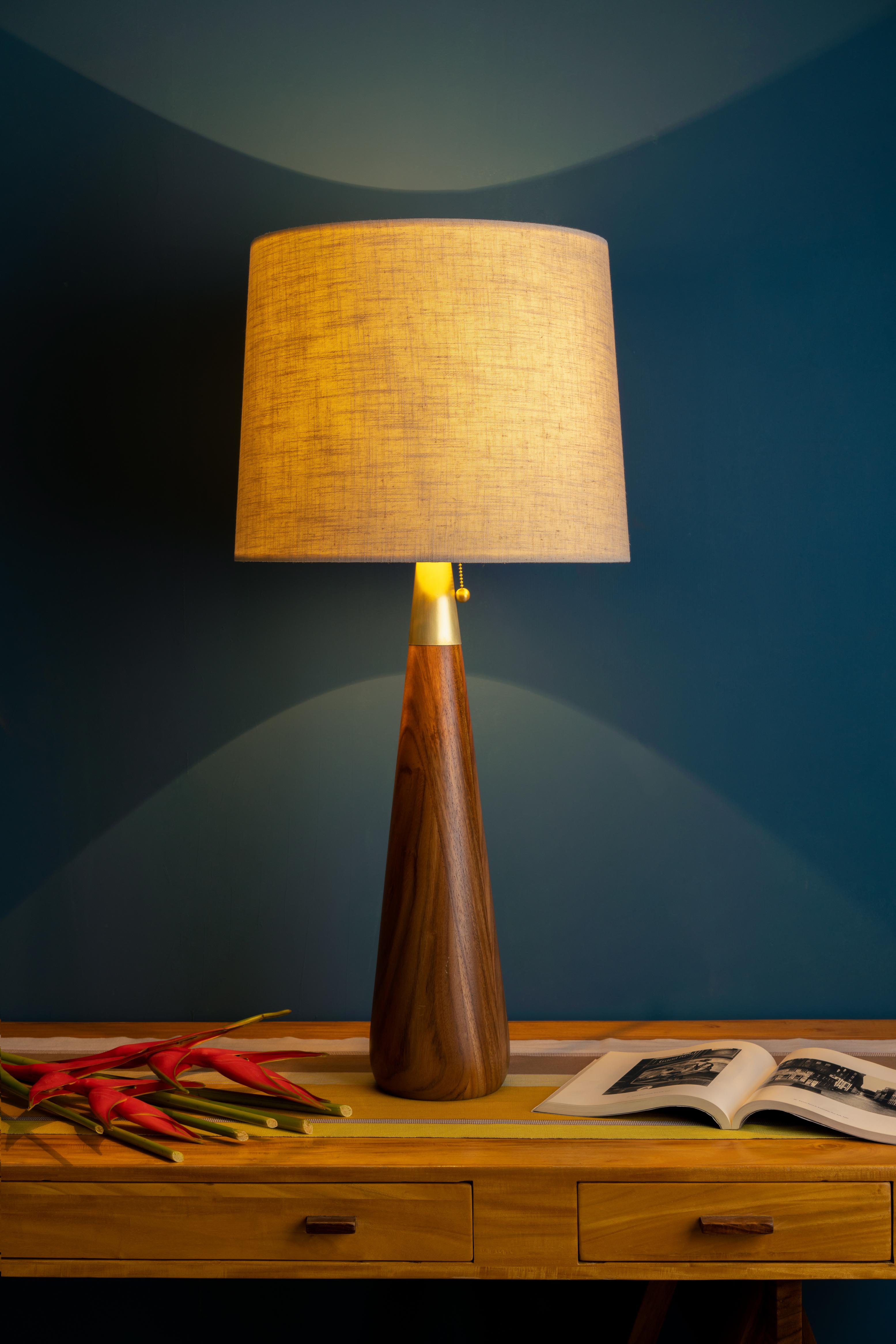 Organic Modern Table Lamp Natural Parota Wood Fiberglass Shade In New Condition For Sale In San Antonio, TX