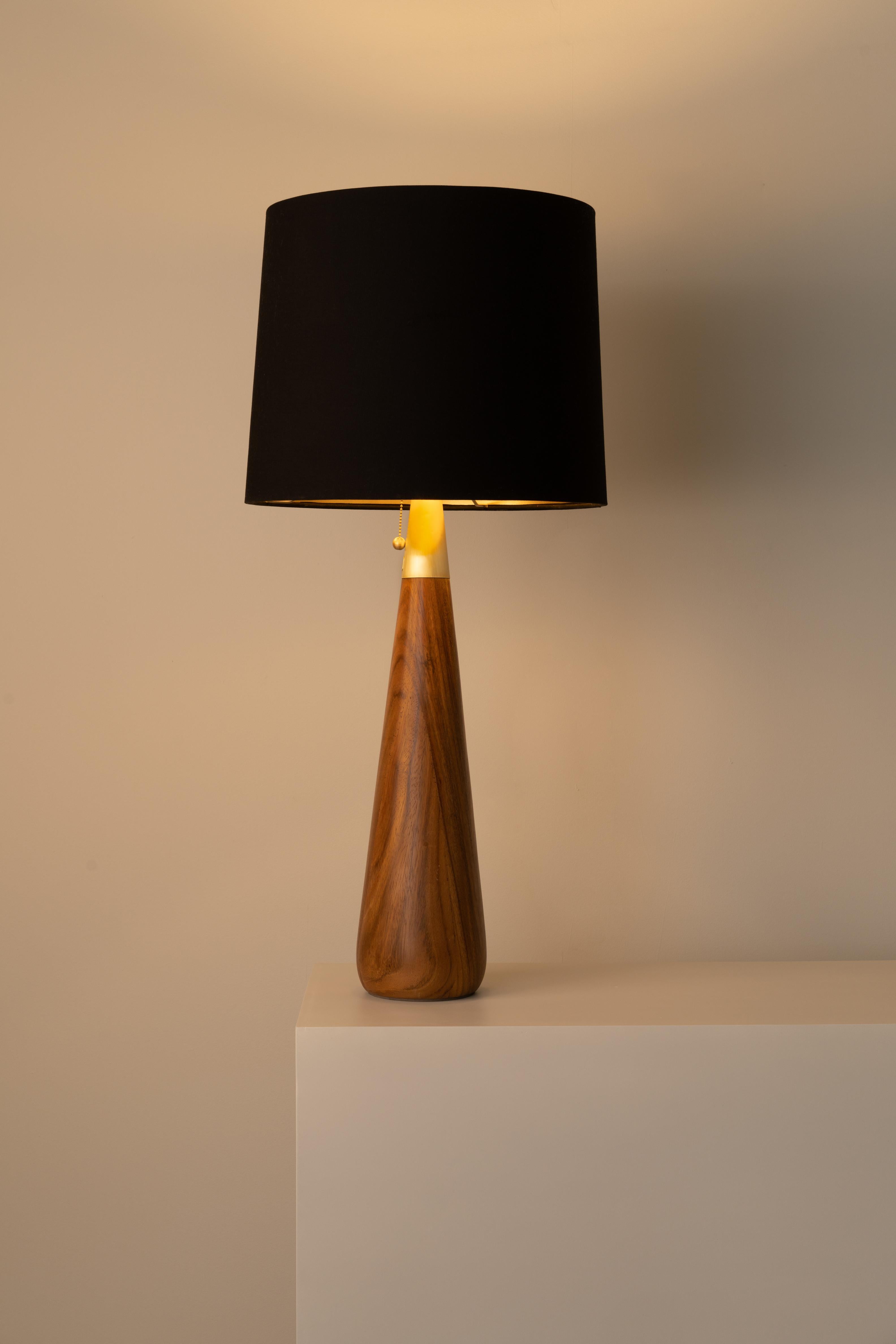 Forged Organic Modern Table Lamp Natural Parota Wood Fiberglass Shade For Sale