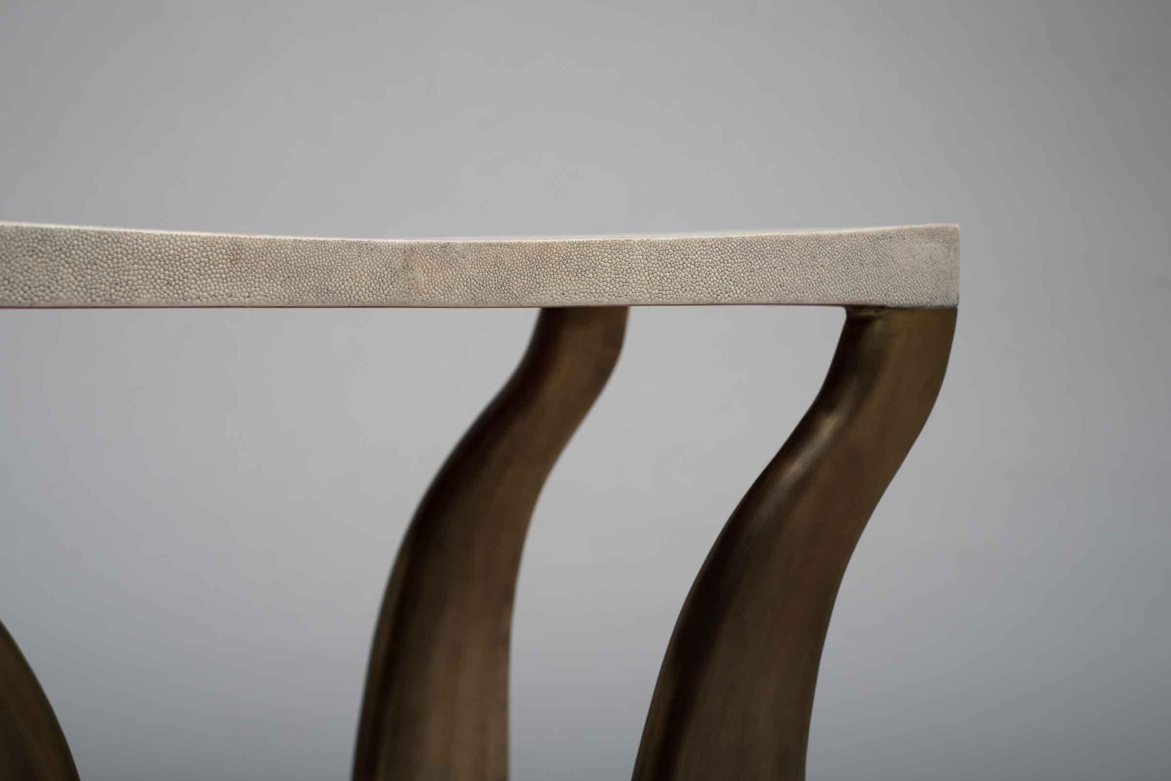 French Galaxy Writing Stool in Cream Shagreen and Bronze-Patina Brass by Kifu Paris