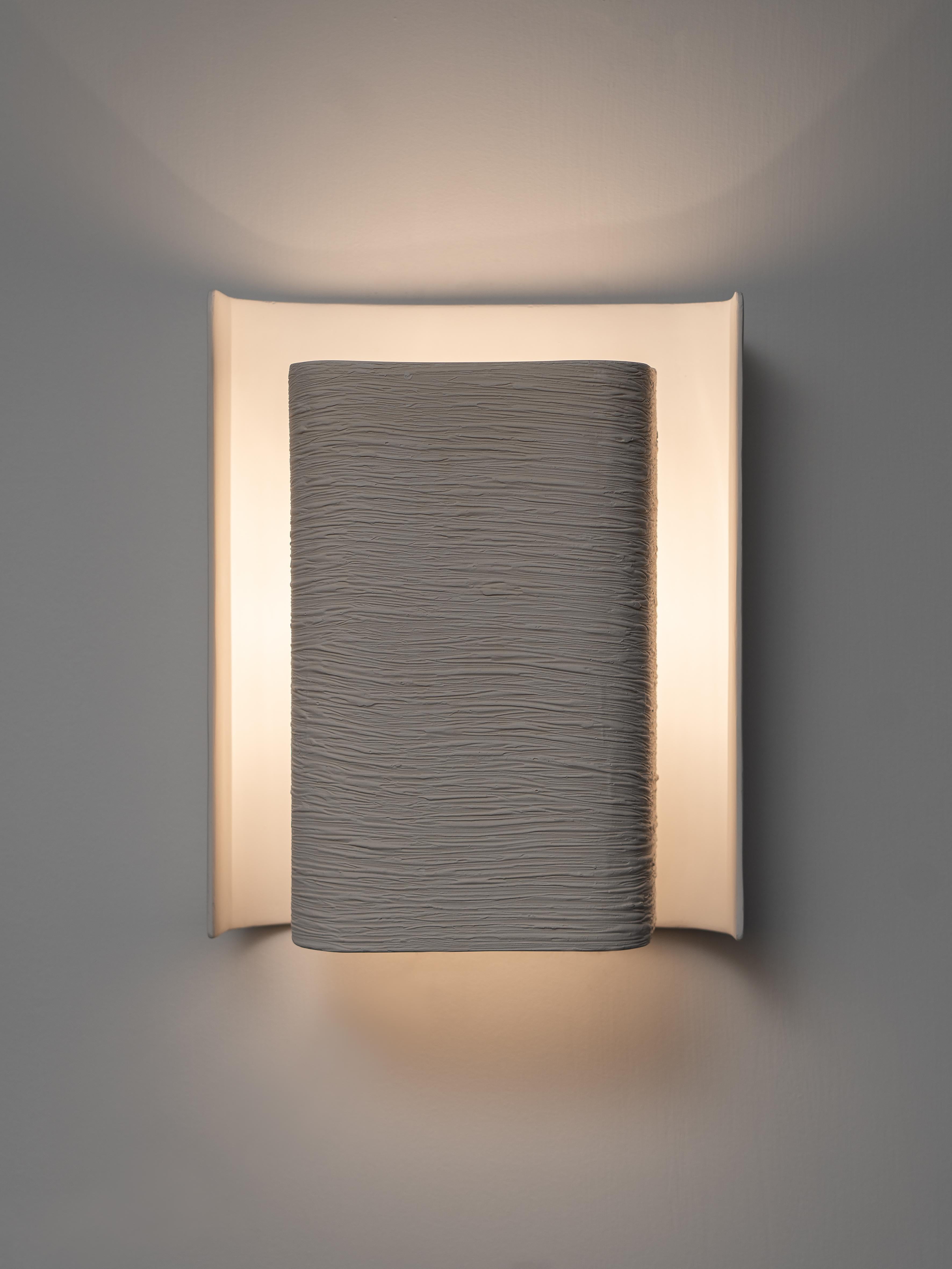 The Galba Wall Light is hand formed from two parts, which are positioned in way that provide soft ambient back light. Each piece is beautifully sculpted by our artists in our workshop and can be custom made to any size or proportions to suit your