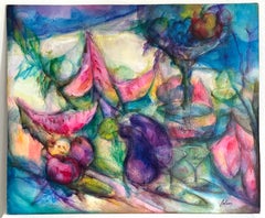 Bodegón cubista con fruta y compota