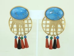 GALE ROTHSTEIN Orecchini pendenti in metallo dorato e pietre semi preziose